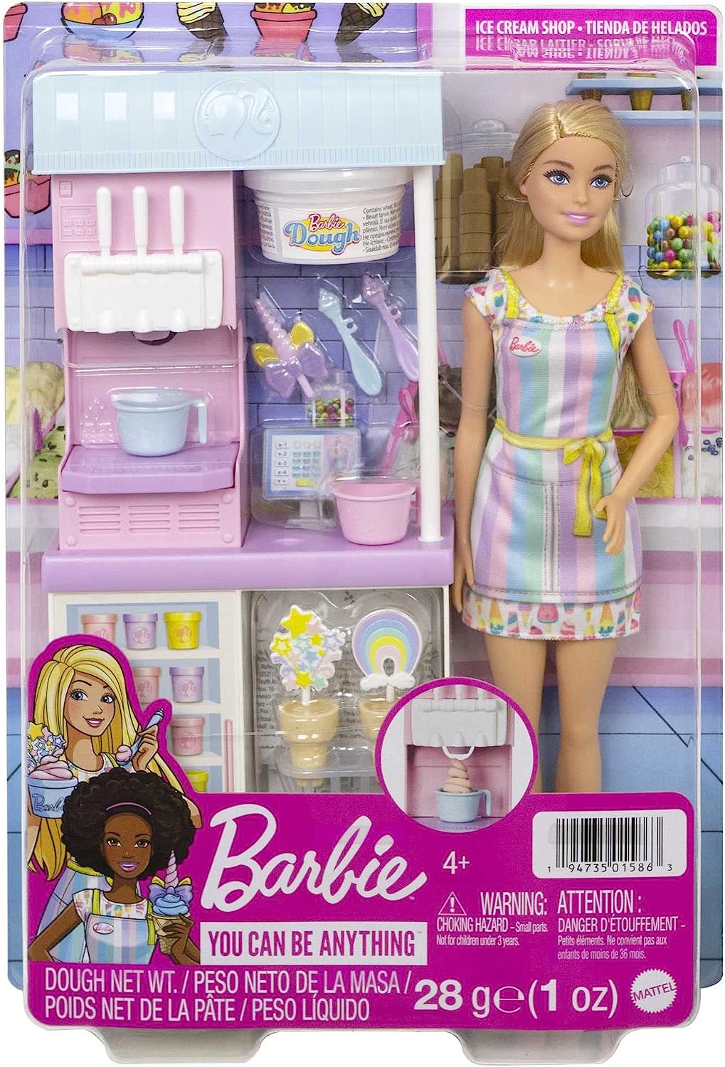 Barbie Careers Doll & Accessories, Ice Cream Shop Playset with Blonde Doll, Ice Cream Machine, Molds, Dough & More