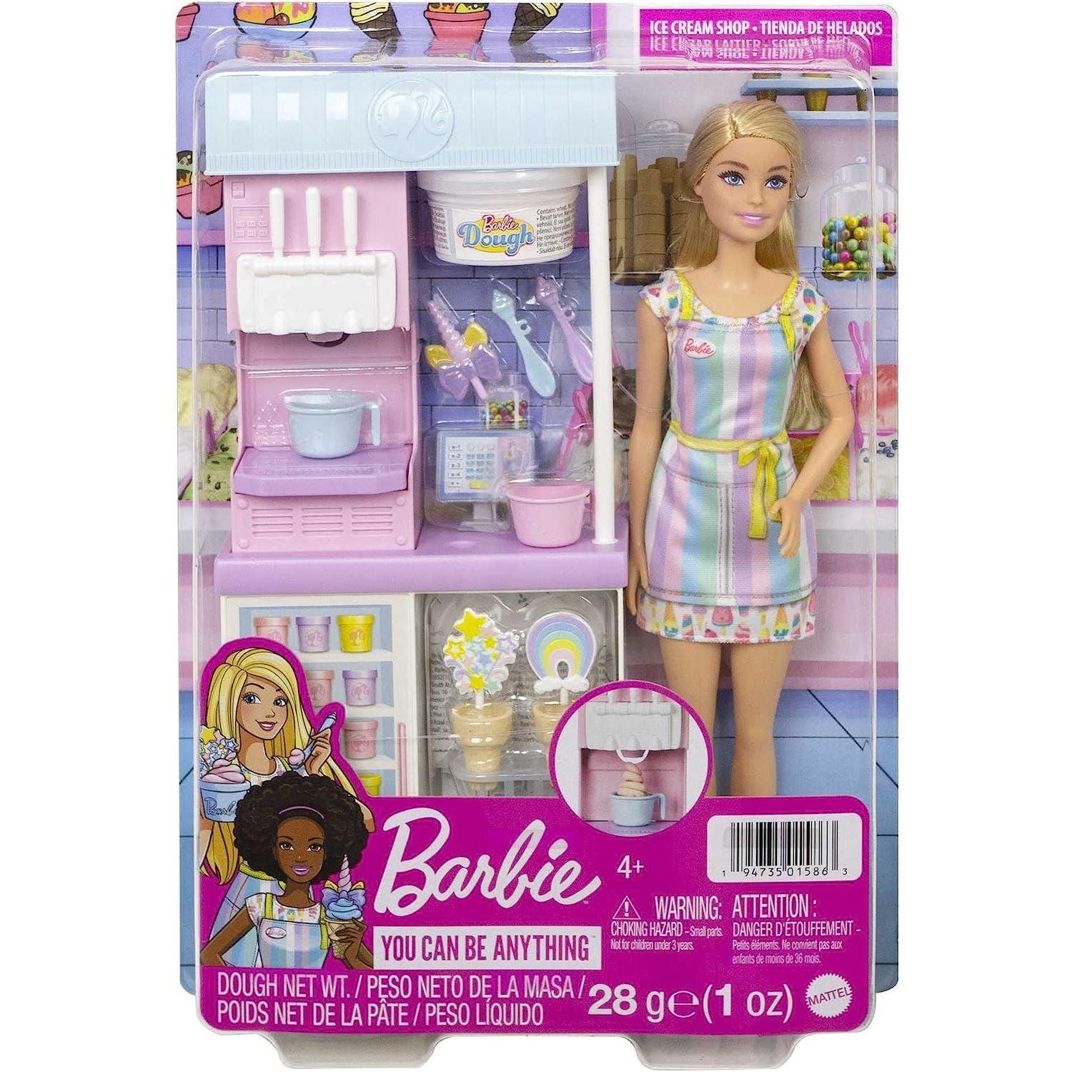 Barbie Careers Doll & Accessories, Ice Cream Shop Playset with Blonde Doll, Ice Cream Machine, Molds, Dough & More