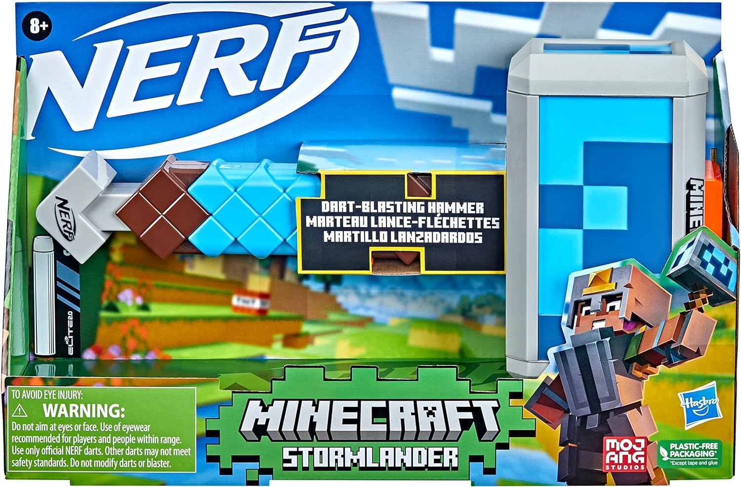 Nerf Minecraft Stormlander Dart Blasting Hammer, Fires 3 Darts, Includes 3 Official Nerf Elite Darts, Pull Back Priming Handle