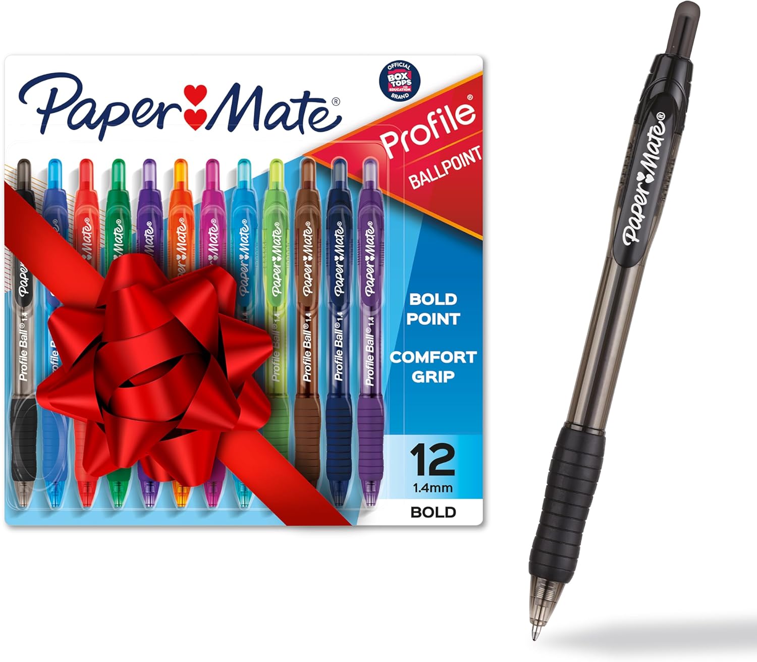 Paper Mate Profile Retractable Ballpoint Pens, Bold (1.4mm), Assorted Colors, 12 Count