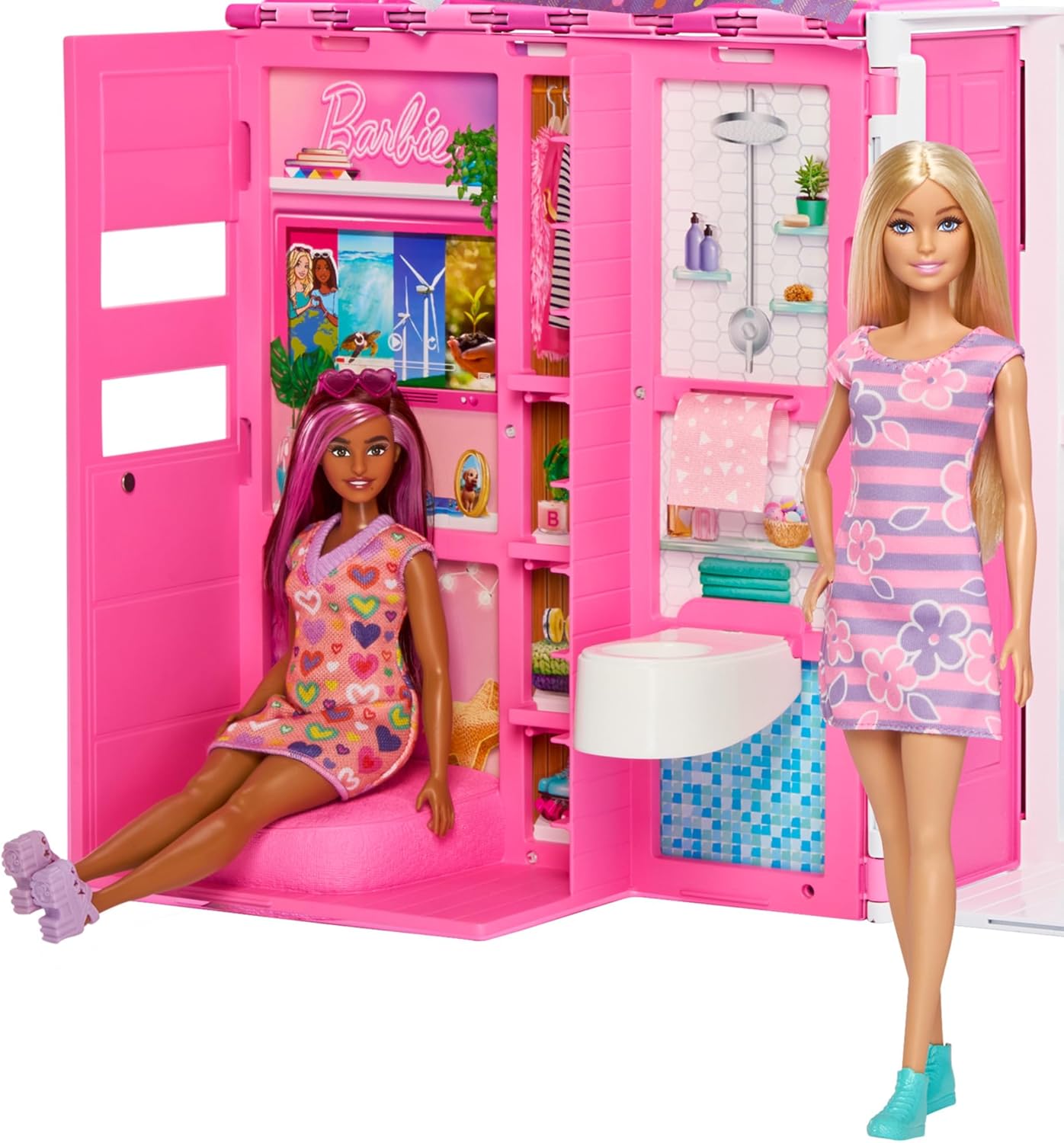 Mattel Barbie Getaway House, Doll House Playset With 4 Play Areas And 11 Decor Accessories & Doll