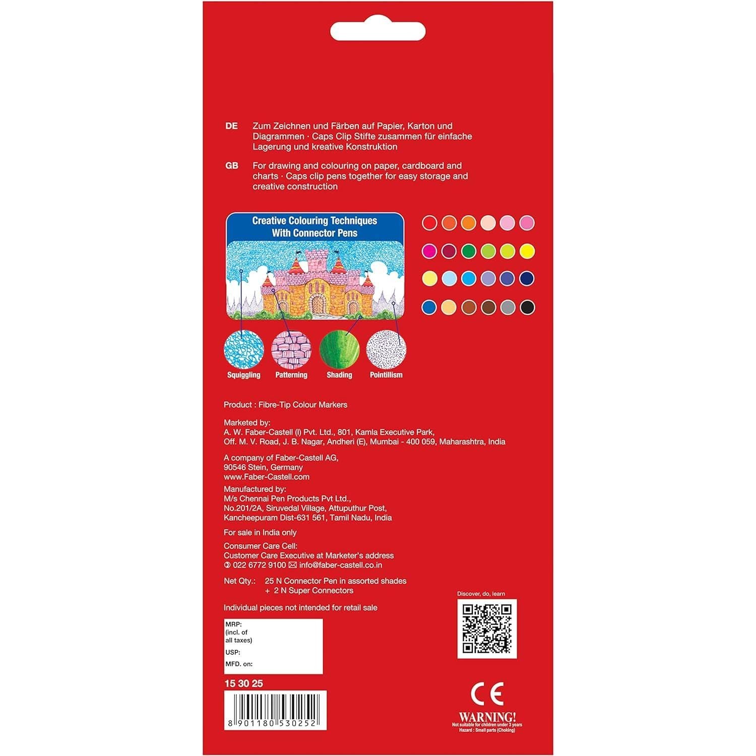 25 قلم توصيل من فابر كاستل 153025 مع 2 وصلة مجانية - متعدد الألوان