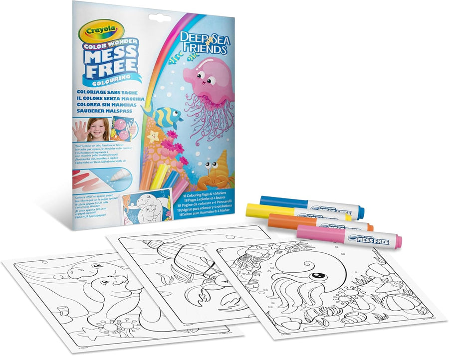 Crayola Color Wonder, 18 coloring pages and 4 stain-free markers, subject Sea friends