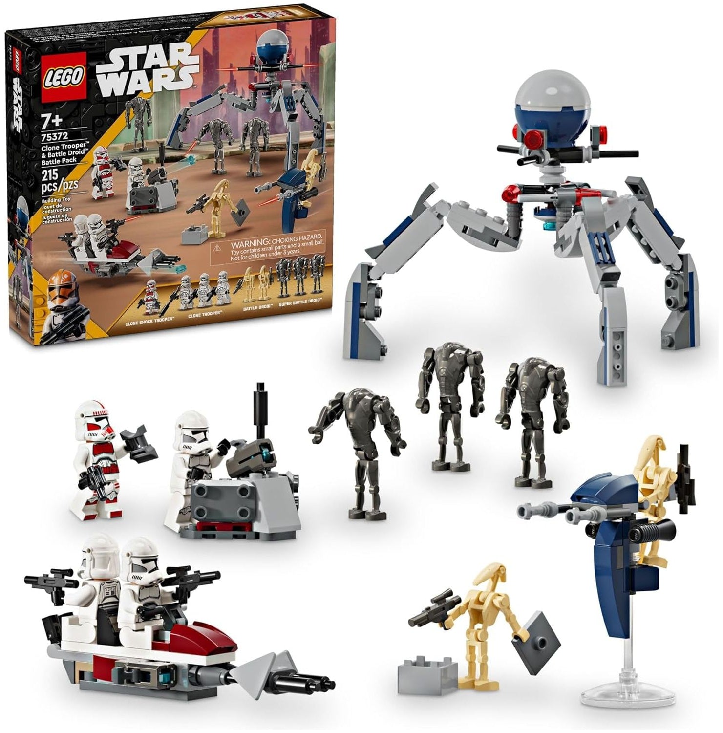 LEGO 75372 Star Wars Clone Trooper & Battle Droid Battle Pack Set for Kids, Buildable Toy Speeder Bike Vehicle, Tri-Droid and Defensive Post.