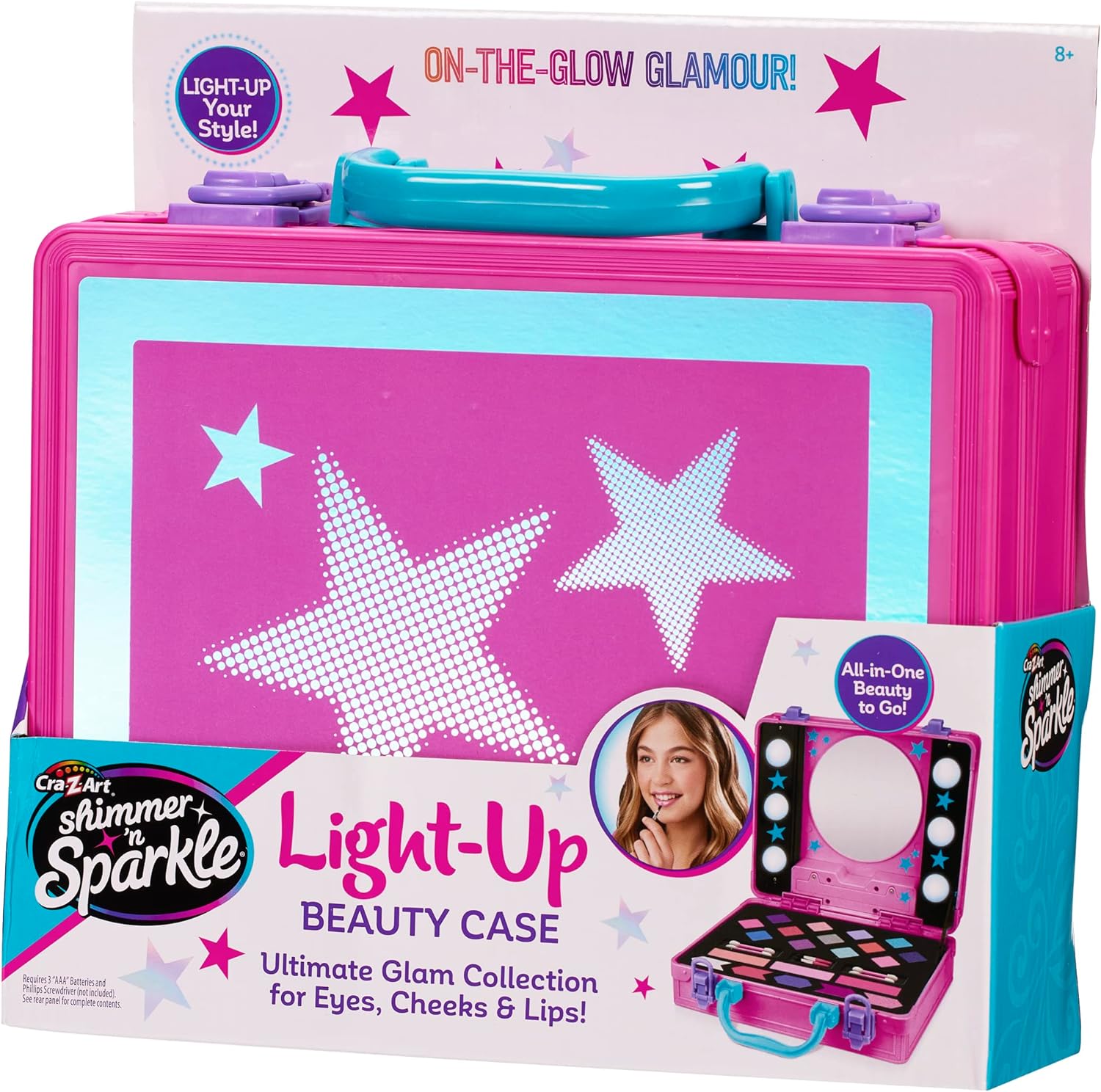 Cra-Z-Art 17362 Shimmer N Sparkle Light up Beauty Pink Case for Children with Hollywood Style Lights Real Washable Makeup for Kids, Black