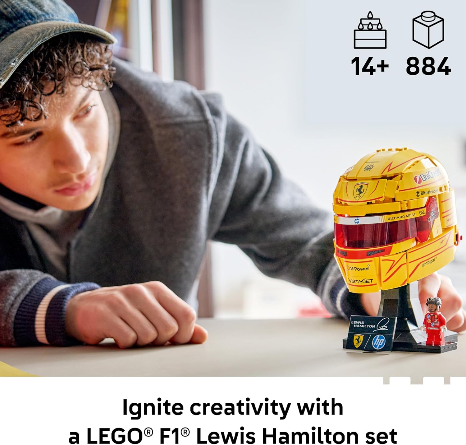 LEGO Editions Scuderia Ferrari HP Lewis Hamilton Helmet - Building Set for Teens, Ages 14+ - Collectible F1 Display - Bedroom or Home Office Decor - Gift for Racing Fans - 43022