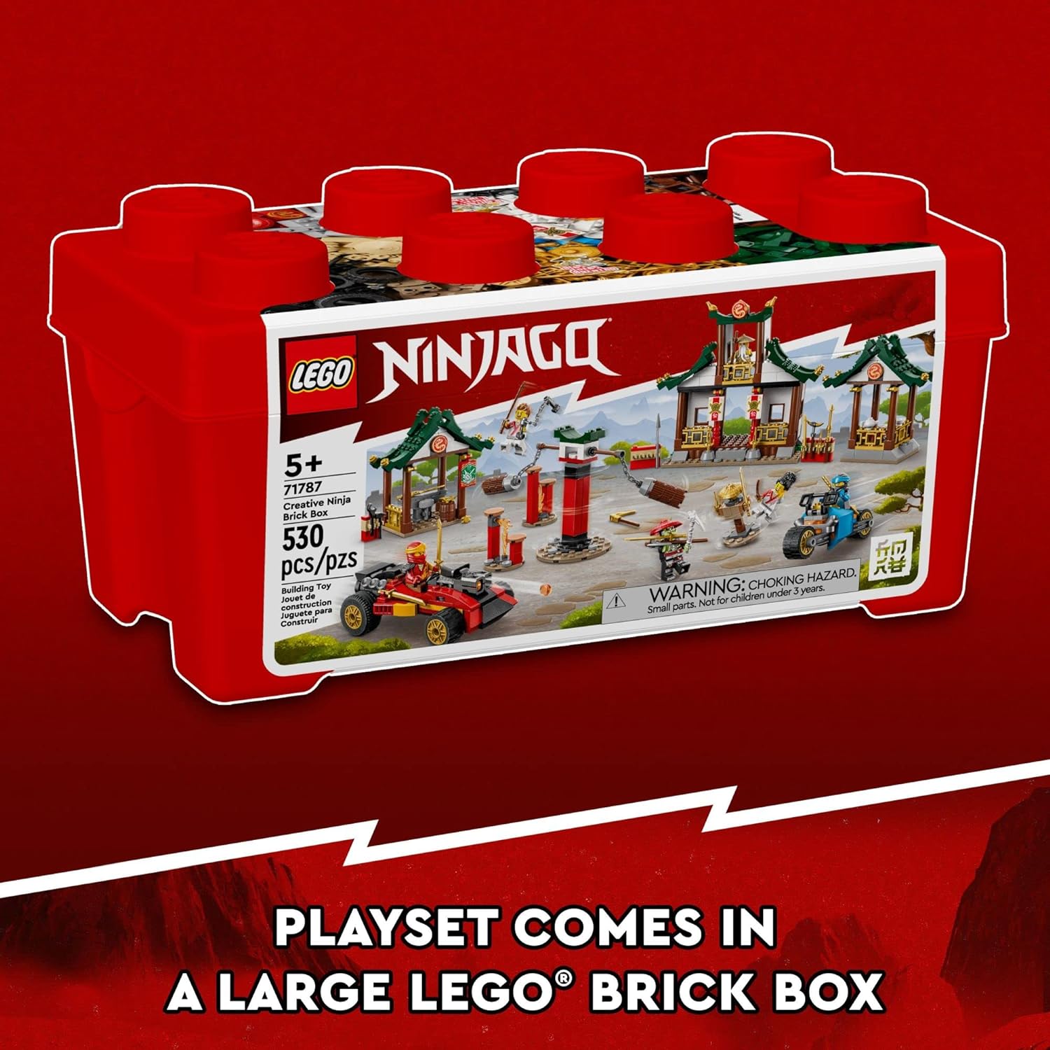 صندوق مكعبات النينجا الإبداعي من ليجو نينجاجو 71787، تخزين الألعاب، مكعبات لبناء الدوجو، سيارة نينجا، دراجة نارية، 6 شخصيات مصغرة والمزيد، ألعاب للأطفال 5 زائد