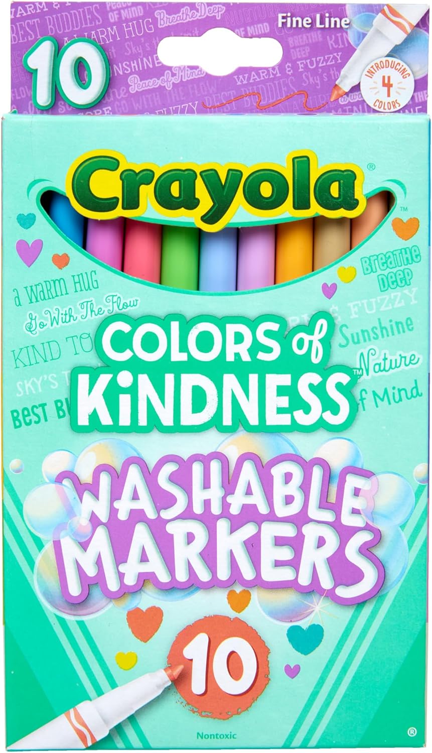 Crayola Colours of Kindness Washable Fine Line Markers - Assorted Colours (Pack of 10)