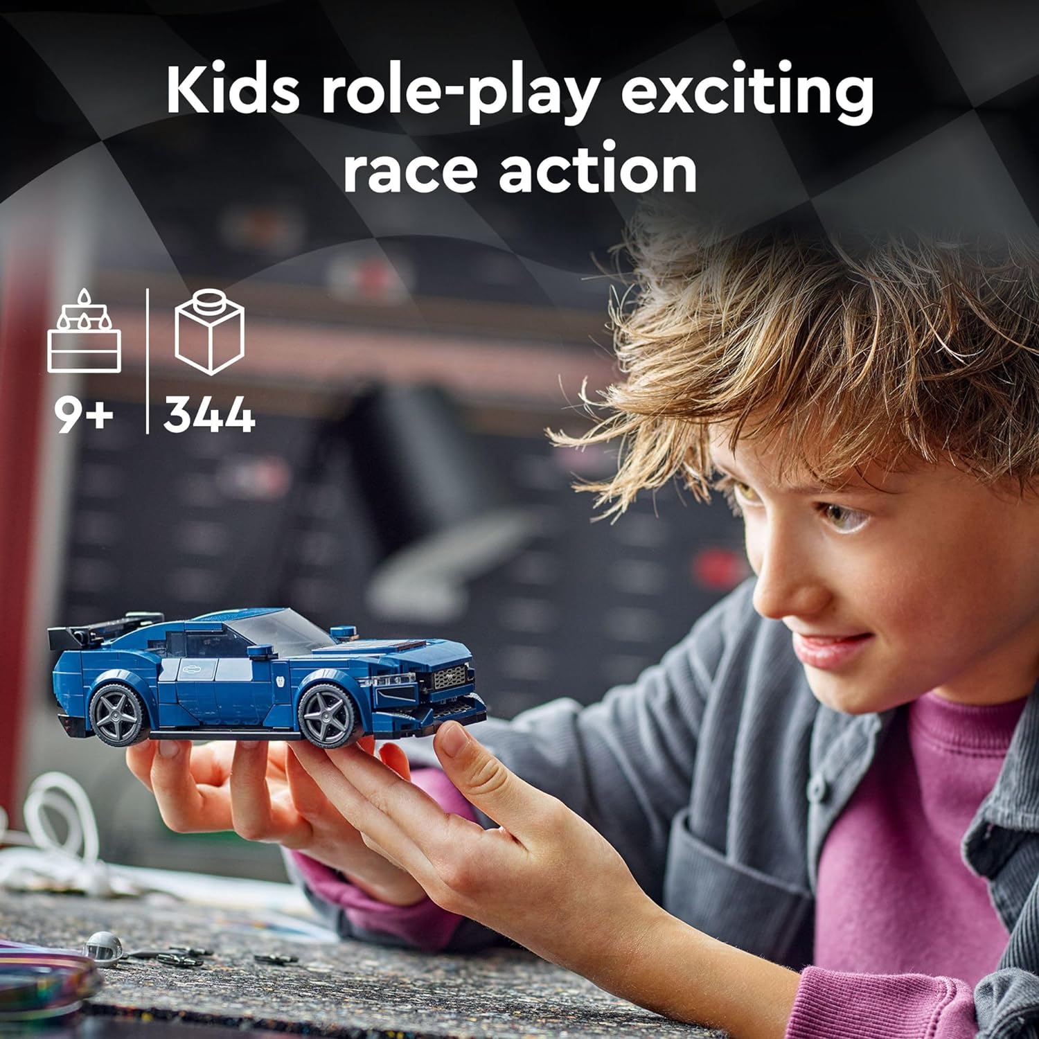 لعبة سيارة رياضية فورد موستانج دارك هورس من ليجو سبيد تشامبيونز 76920، لعبة فورد موستانج قابلة للبناء للأطفال، مجموعة نموذج سيارة لعبة زرقاء