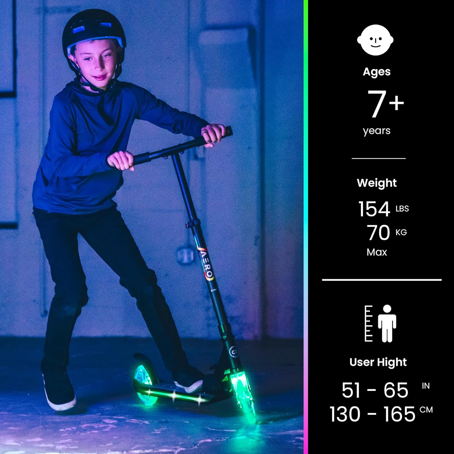 AERO C3 Two Wheels Scooter with dynamic lights wheels and an Aero deck - Black
