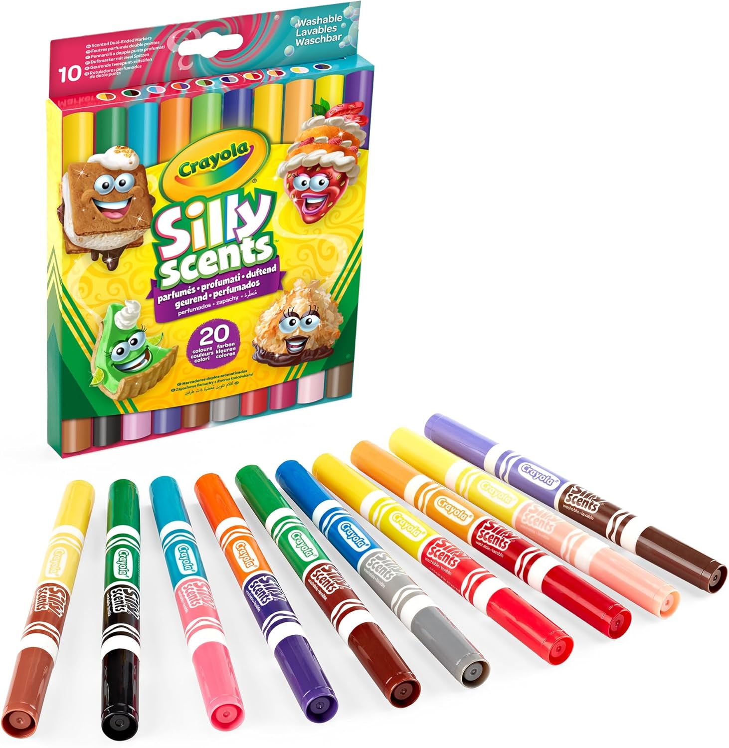 أقلام تلوين Crayola Silly Scents ذات الرأسين القابلة للغسل ذات الرائحة العطرية، عبوة من 10 إلى 20 لونًا