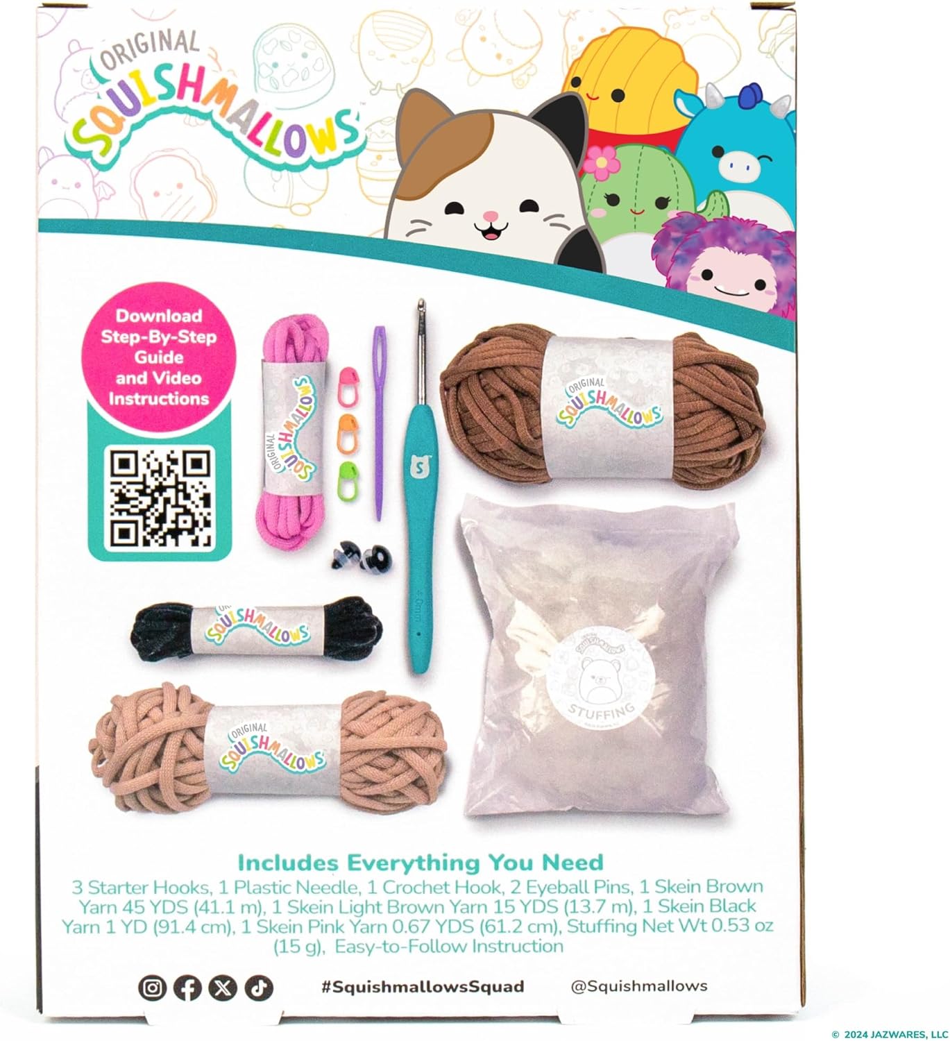 Squishmallows Original Omar The Bear Crochet Kit, Includes Yarn, Crochet Hook, Starter Hooks, Step-by-Step Tutorials, Exclusive Crochet Kit for Beginners, DIY Craft, Crochet Kits, Great Teen Gifts