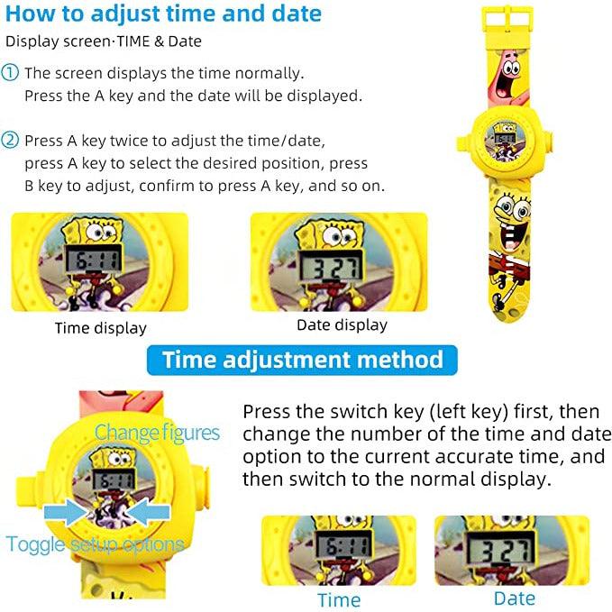 Shandler 3D Projector Watches, Children Electronic Cartoon Watch - SpongeBob