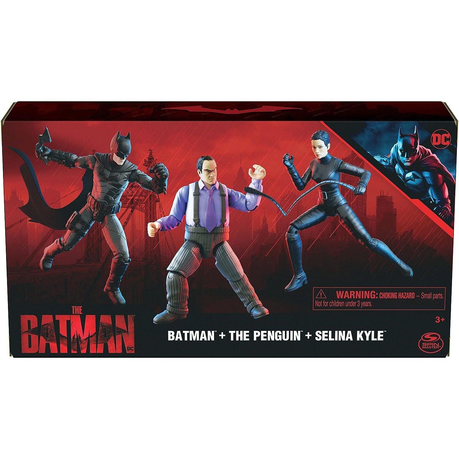 DC Comics, Batman 3-Pack ” Batman, Selina Kyle, The Penguin Action Figures, 3 Accessories, Batman Movie Kids Toy