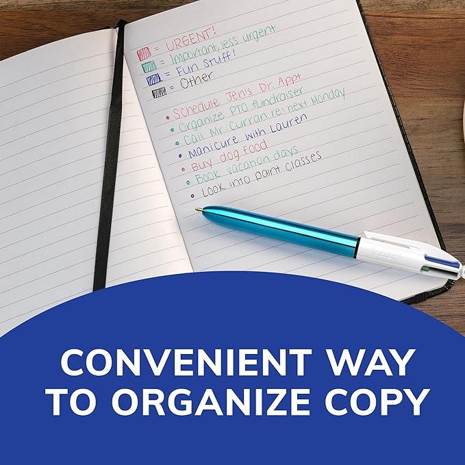 BIC 4-Color Original Retractable Ball Pens, Medium Point (1.0mm), 1-Count Pack, Retractable Ball Pen With Long-Lasting Ink