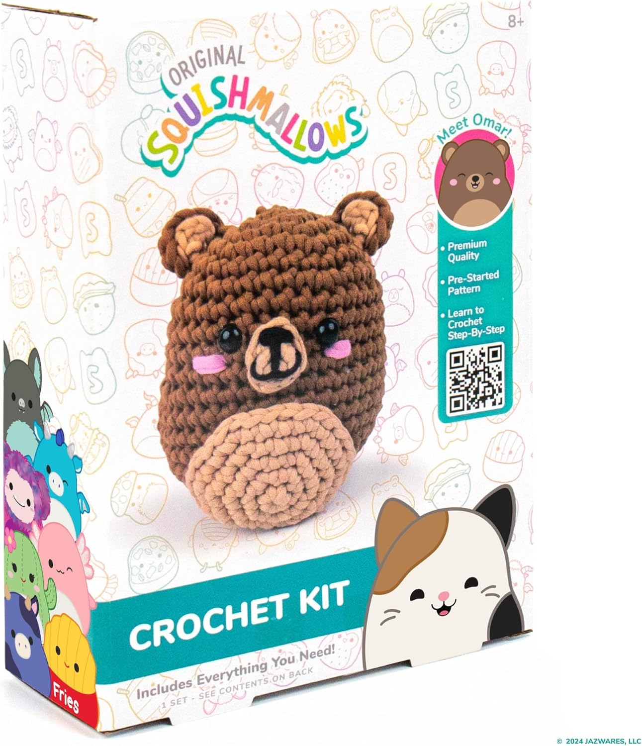 Squishmallows Original Omar The Bear Crochet Kit, Includes Yarn, Crochet Hook, Starter Hooks, Step-by-Step Tutorials, Exclusive Crochet Kit for Beginners, DIY Craft, Crochet Kits, Great Teen Gifts