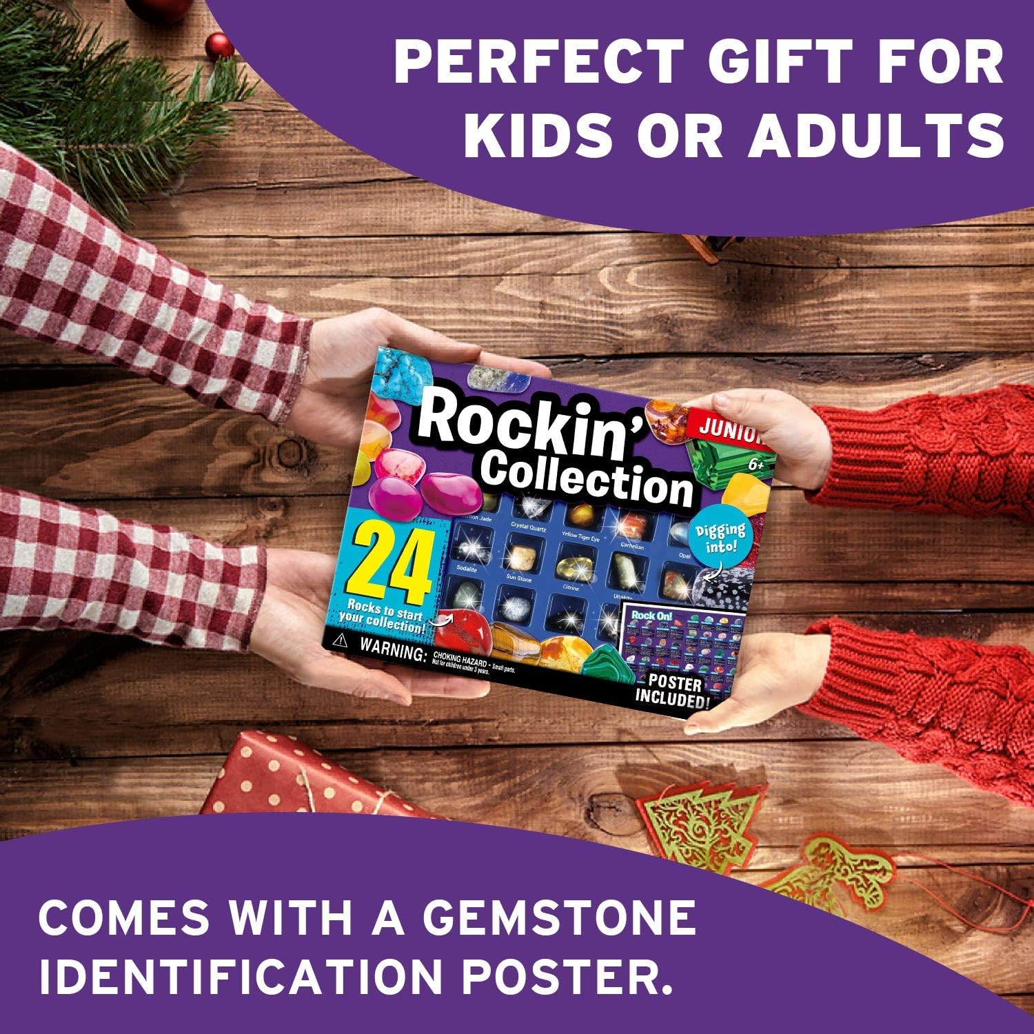 Eduman Byncceh Rock Collection Box for Kids - 24 Unique Gemstones- Educational Science Kit