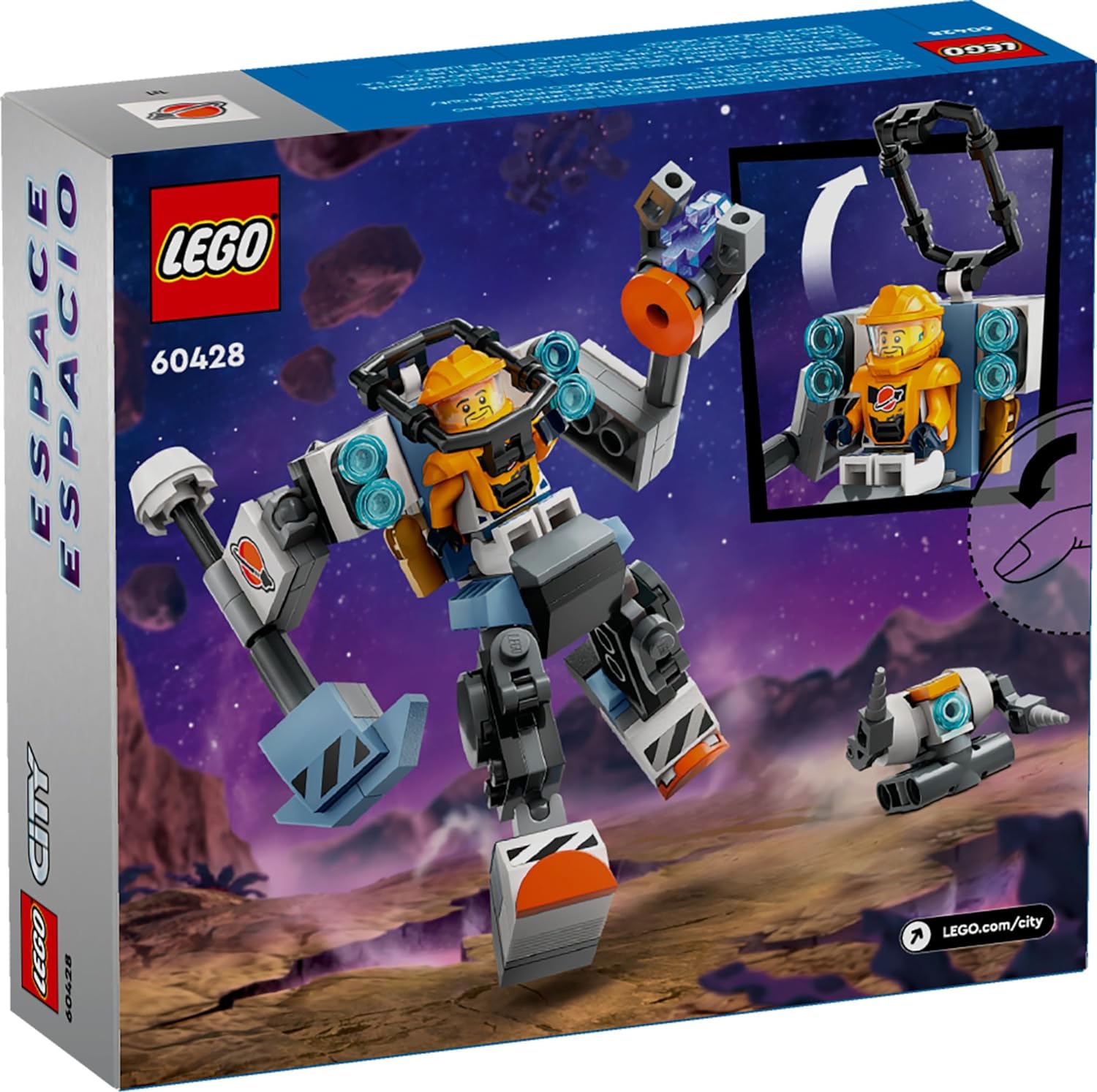 LEGO 60428 City Space Construction Mech Suit Building Set, Fun Space Toy for Kids Ages 6 and Up, Space Gift Idea for Boys and Girls Who Love Imaginative Play, Includes Pilot Minifigure and Robot Toy.