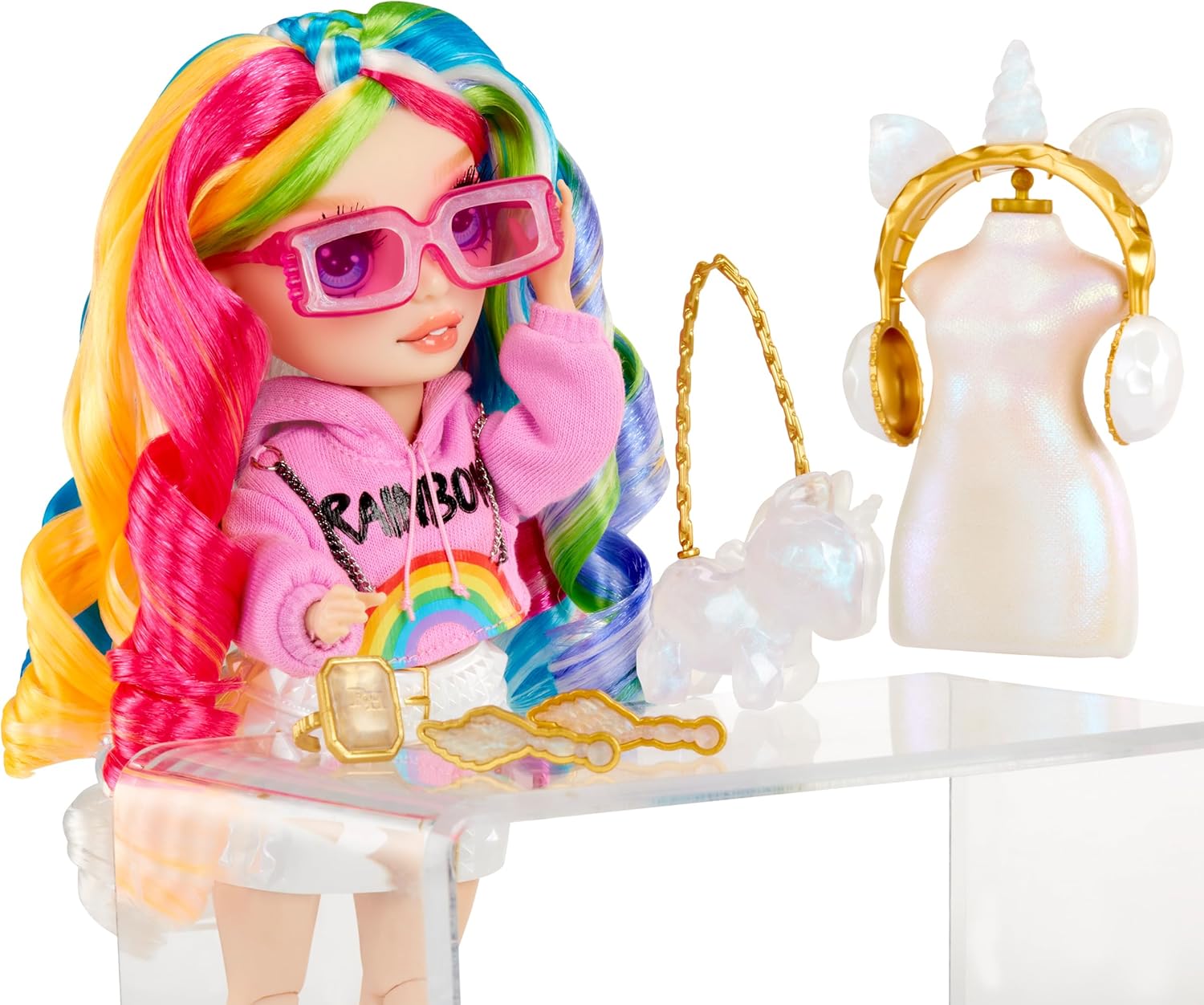 RAINBOW HIGH Creative Crystals Amaya - 28 cm Rainbow Model Doll with Crystal Accessory DIY Kit, Ring for You, Resin Game, Gift for 8+ Years, Non-Edible