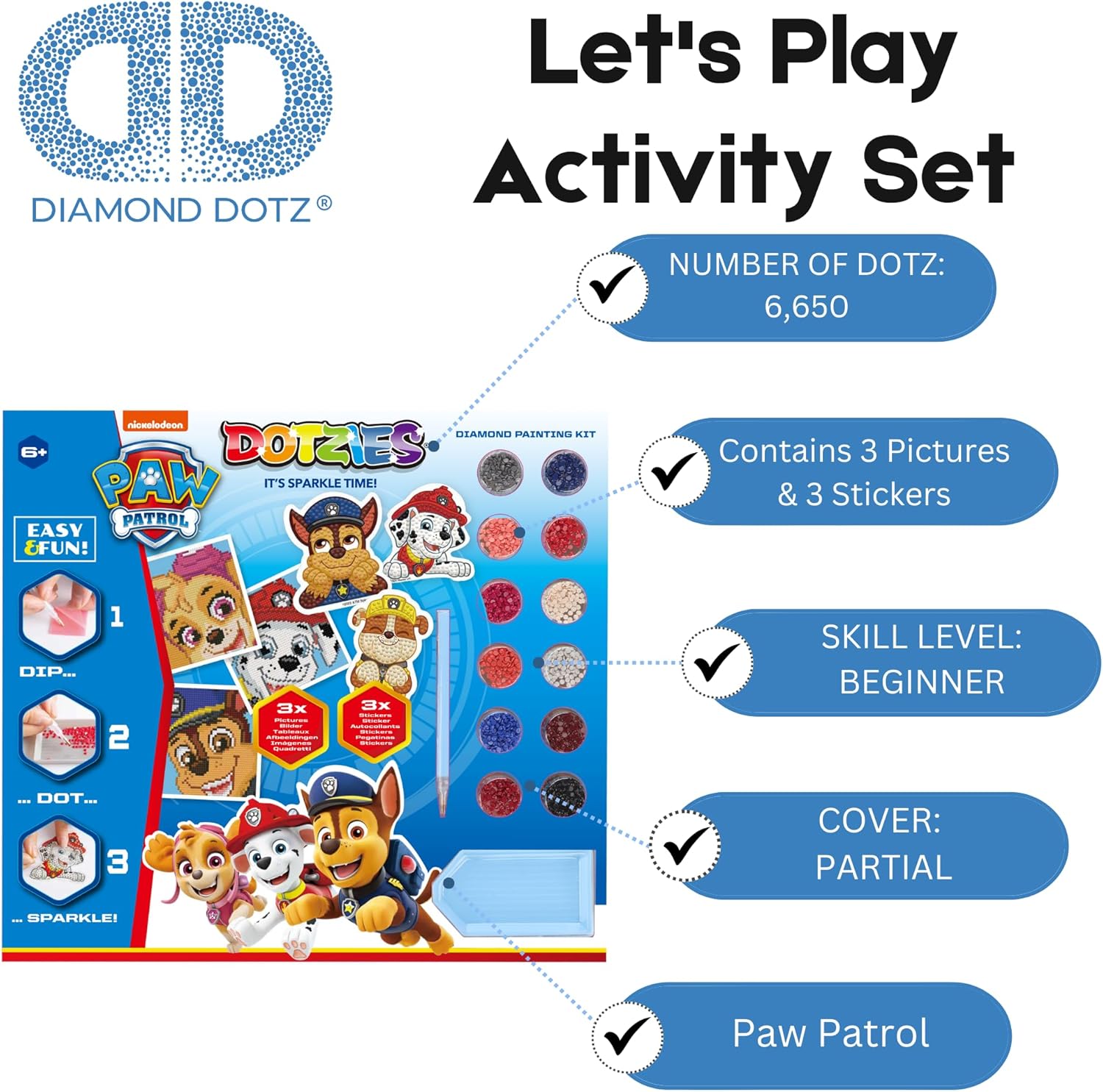 مجموعة لوحات ألماس أصلية خماسية الأبعاد من باو باترول، DTZ10.008، 6 زخارف