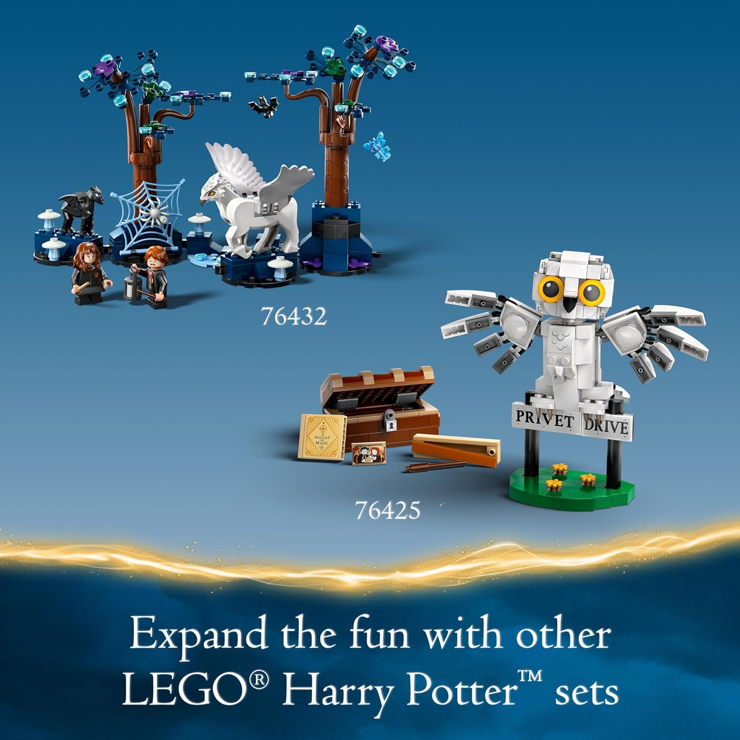 LEGO 76432 Harry Potter Forbidden Forest: Magical Creatures, Glow in The Dark Toy for Kids with Buckbeak and Thestral Fantasy Animal Figures.