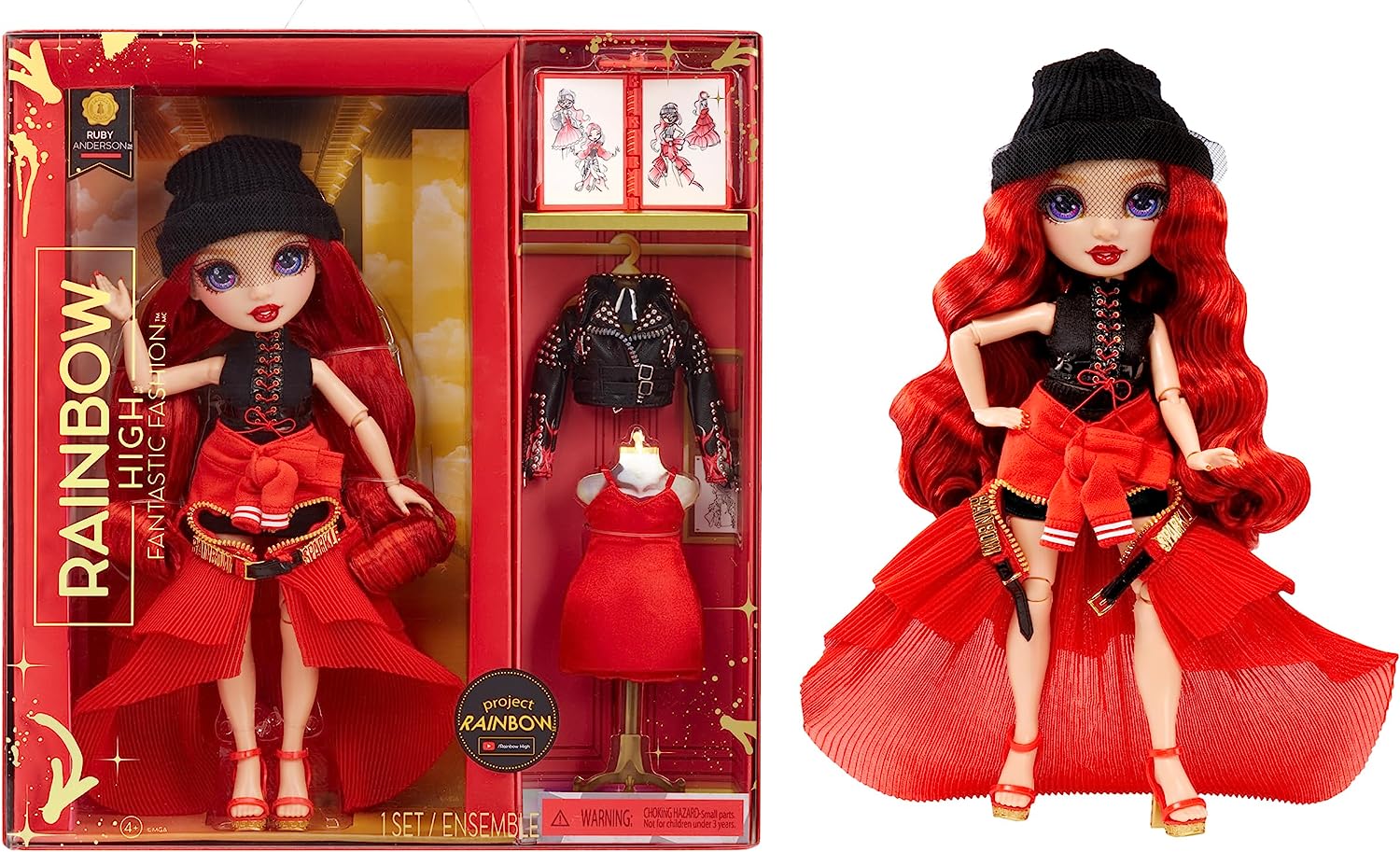 Rainbow High Fantastic Fashion Ruby Anderson - Red 11” Fashion Doll and Playset with 2 Complete Doll Outfits, and Fashion Play Accessories