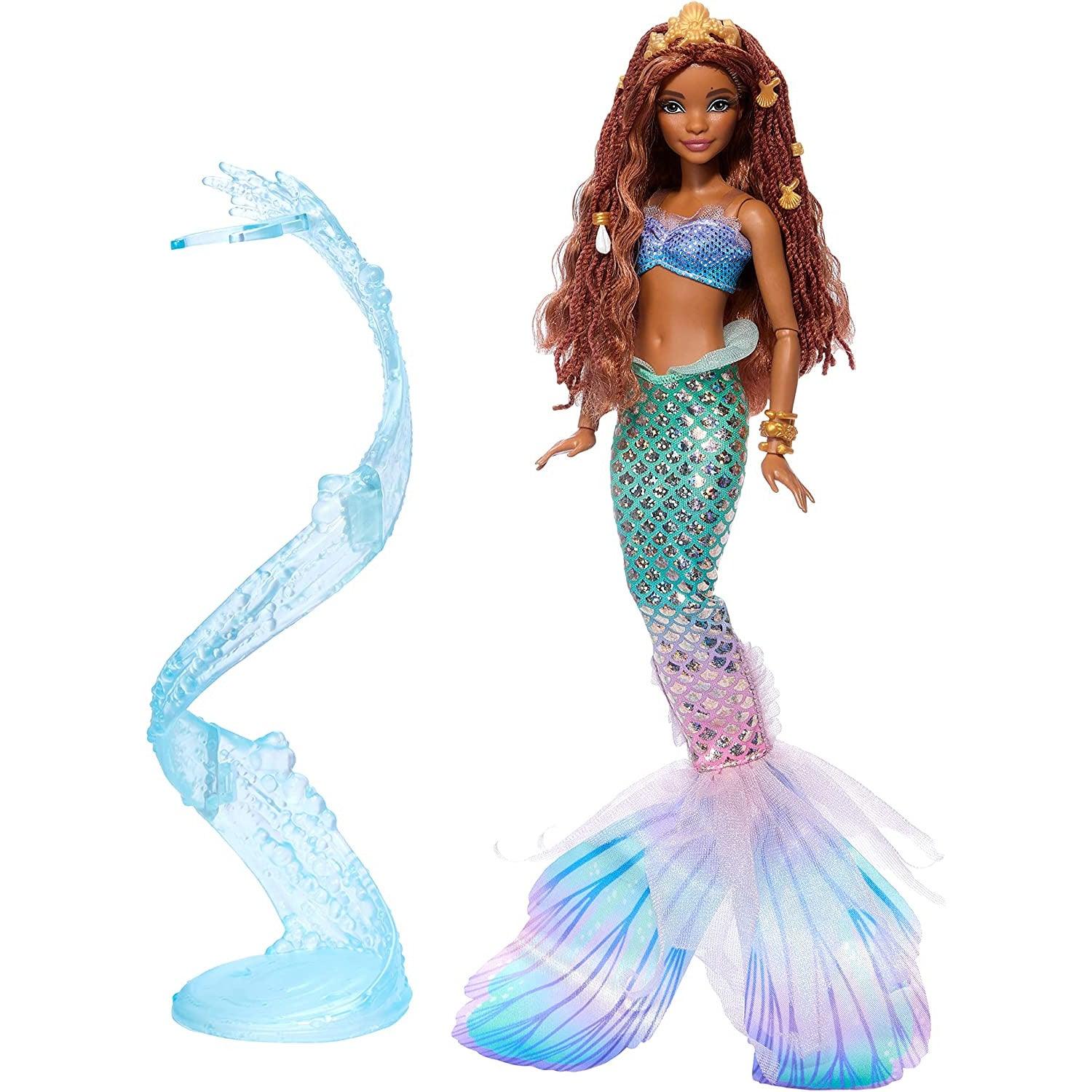 Mattel Disney The Little Mermaid Deluxe Mermaid Ariel Doll with Iridescent Tail, Hair Jewelry Beads, and Doll Stand