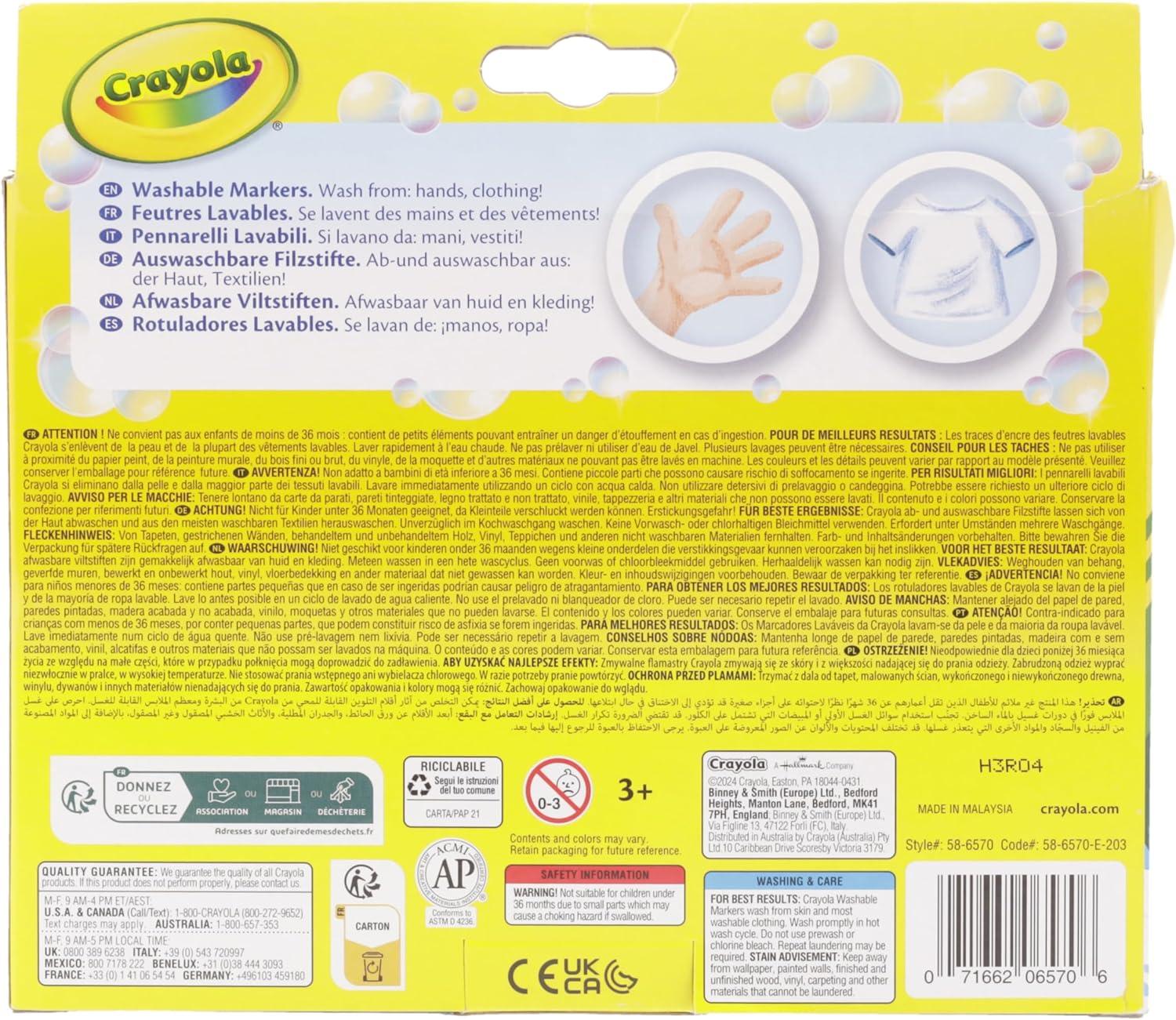 Crayola Washable Marker Pens with Coarse Conical Tip, Pack of 24 in Assorted Colours