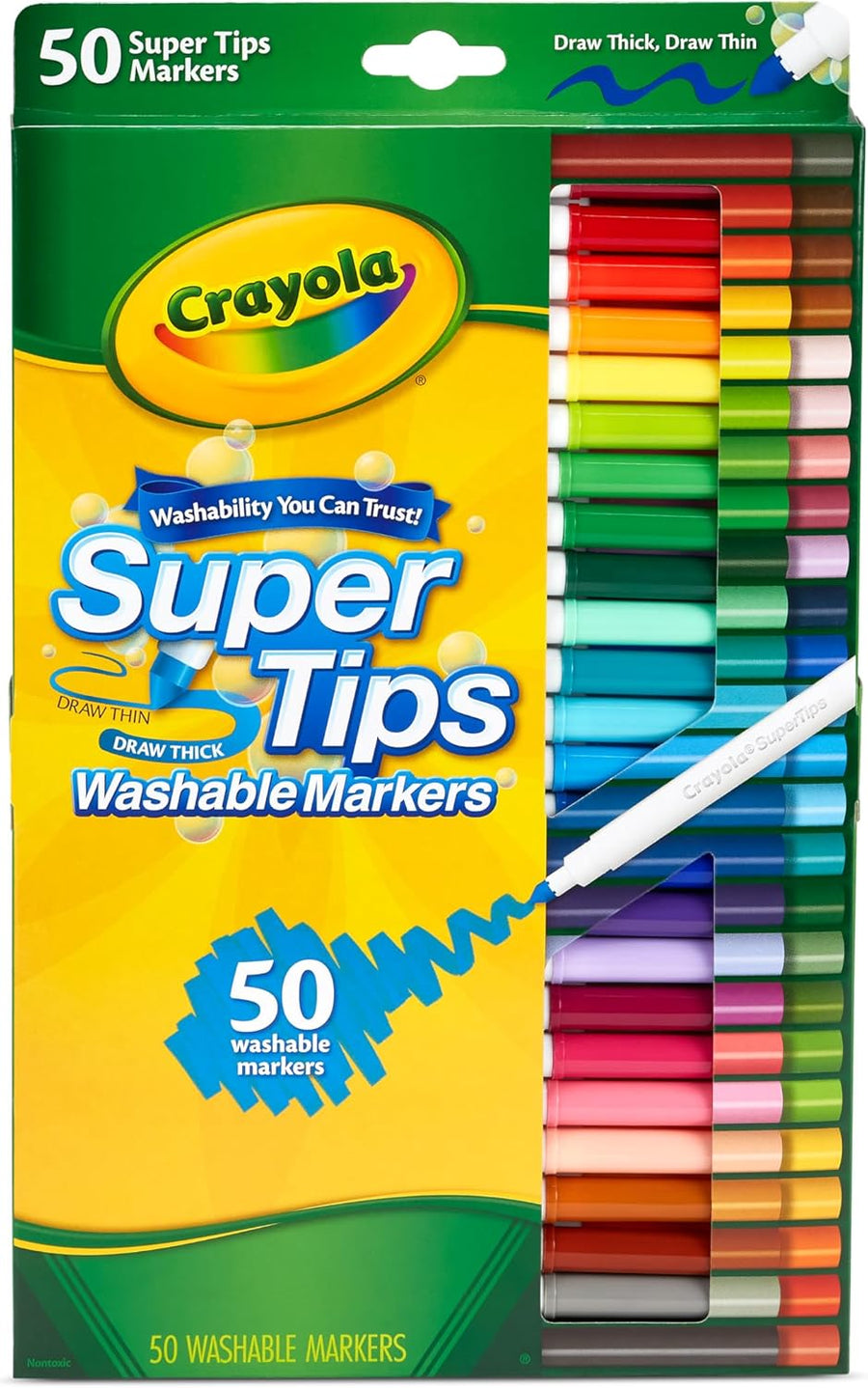 Crayola Super Tips Washable Markers, 50 Count, Versatile Fine & Broad Line Tips