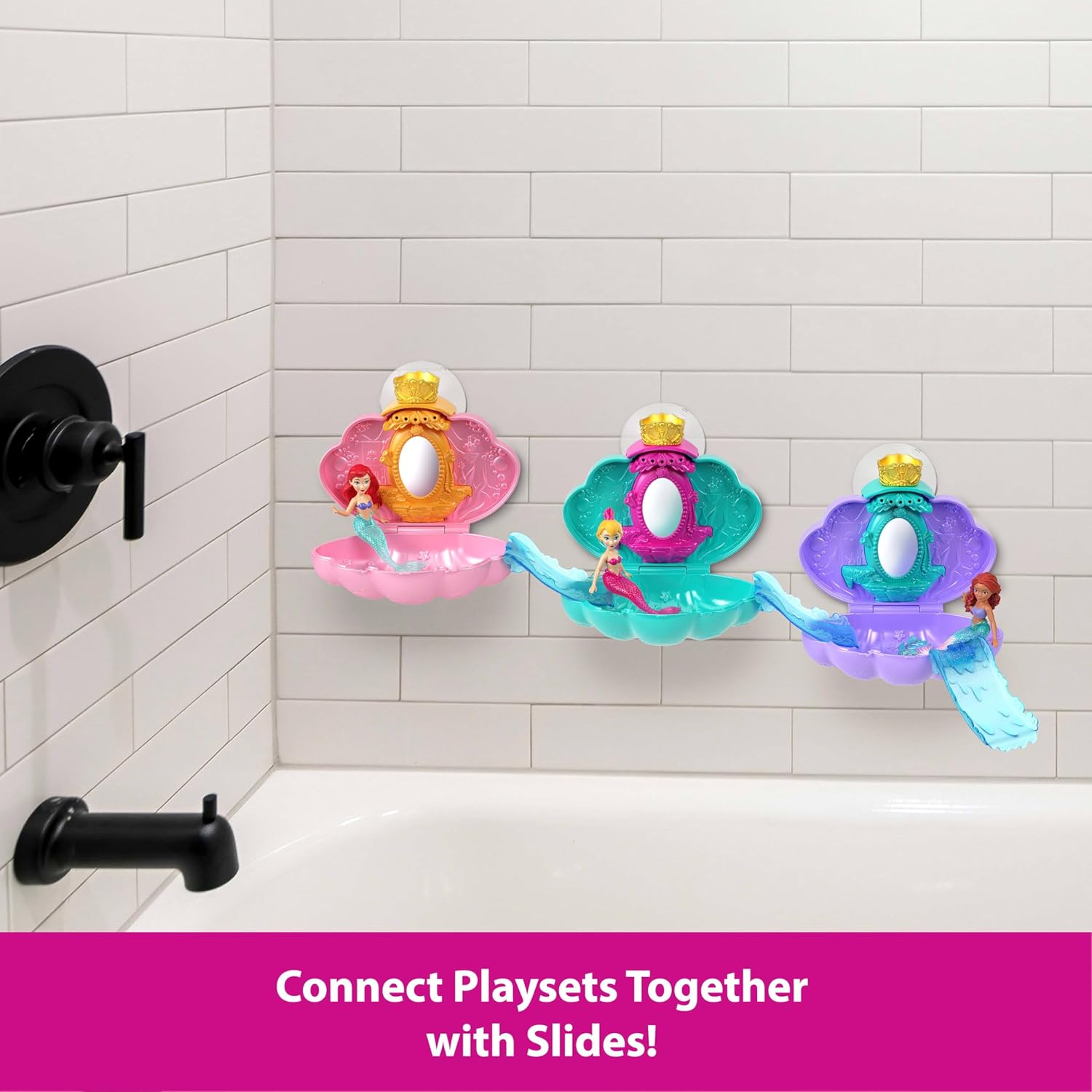 Mattel Disney Princess Mermaid Bath Surprise Small Dolls & Accessories in Shell Playsets with Slides, Inspired by Disney Movies Assorated