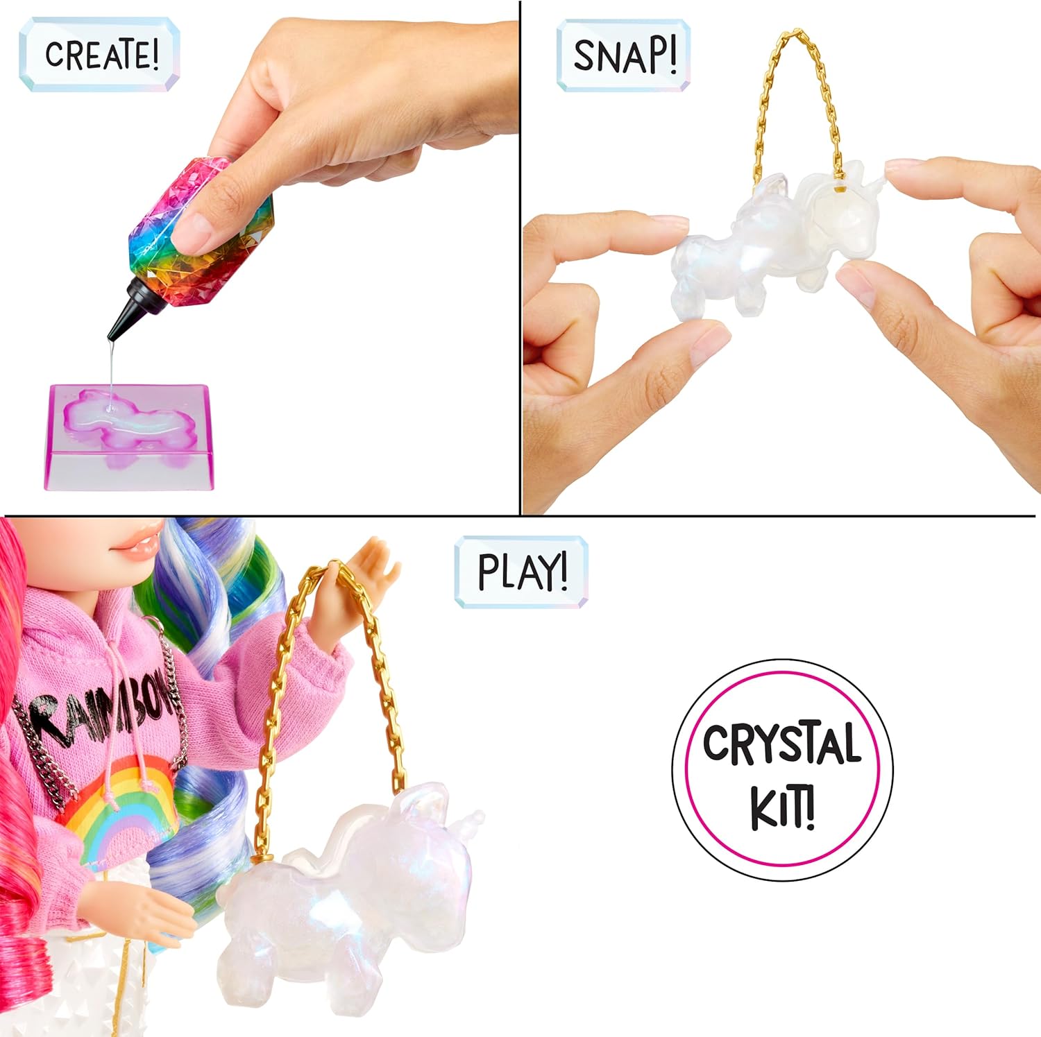 RAINBOW HIGH Creative Crystals Amaya - 28 cm Rainbow Model Doll with Crystal Accessory DIY Kit, Ring for You, Resin Game, Gift for 8+ Years, Non-Edible