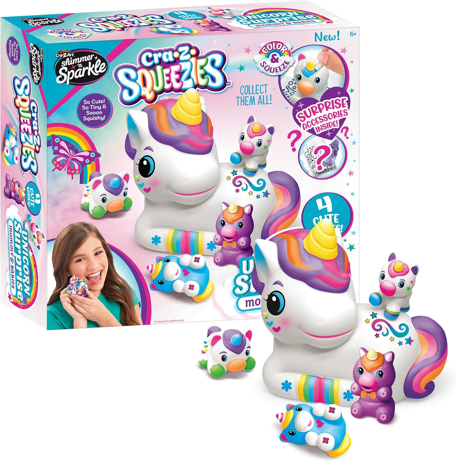 Shimmer 'n Sparkle CRA-Z Squeezies Unicorn Surprise Mommy & Babies Plush Making Kit - 5 Piece Squeezie Set - Arts and Crafts Activity for Ages 6 and Up