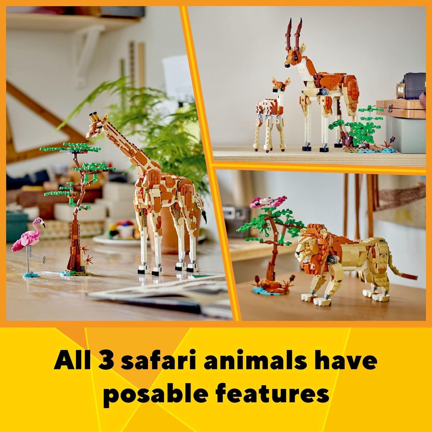 LEGO 31150 Creator 3 in 1 Wild Safari Animals, Rebuilds into 3 Different Safari Animal Figures - Giraffe Toy, Gazelle Toy or Lion Toy, Nature Toy, Building Set for Kids.
