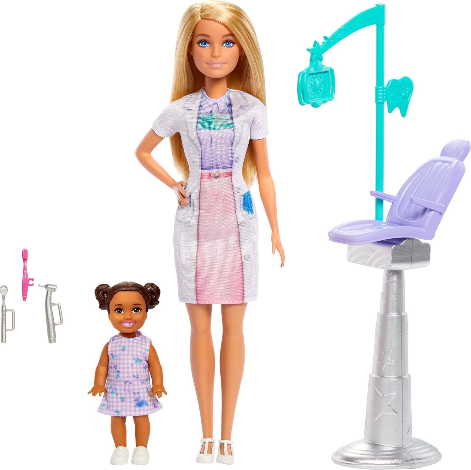 Mattel Barbie Dentist Doll With Blonde Fashion Doll, 1 Kid Doll, Medical Doctor Furniture & Accessories