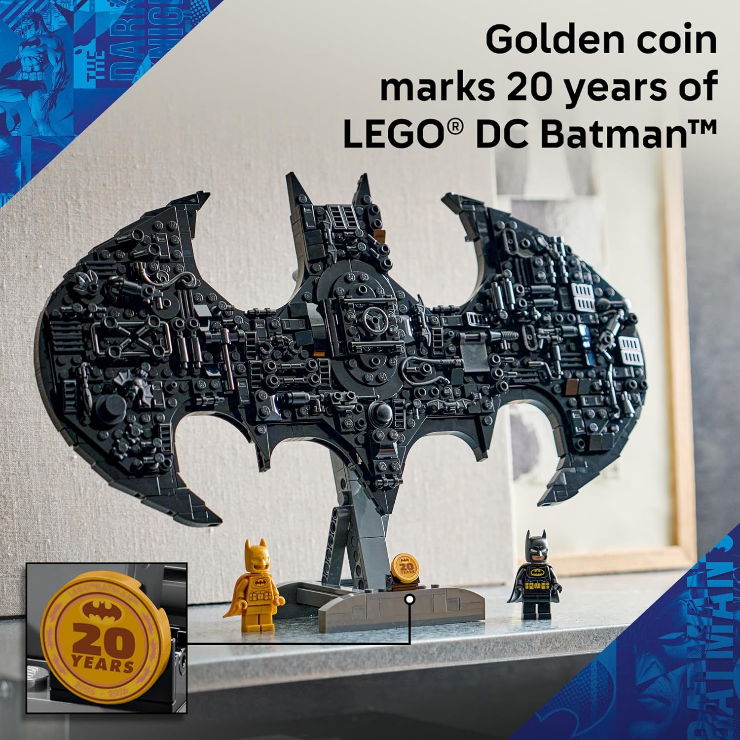 LEGO DC Batman: لعبة بناء شعار باتمان - ديكور غرفة نوم الأبطال الخارقين للأطفال، الأولاد والبنات، 12 سنة فما فوق - مع مجسمات باتمان الكلاسيكية والذهبية المصغرة - فكرة هدية لأعياد الميلاد والمعجبين - 76330