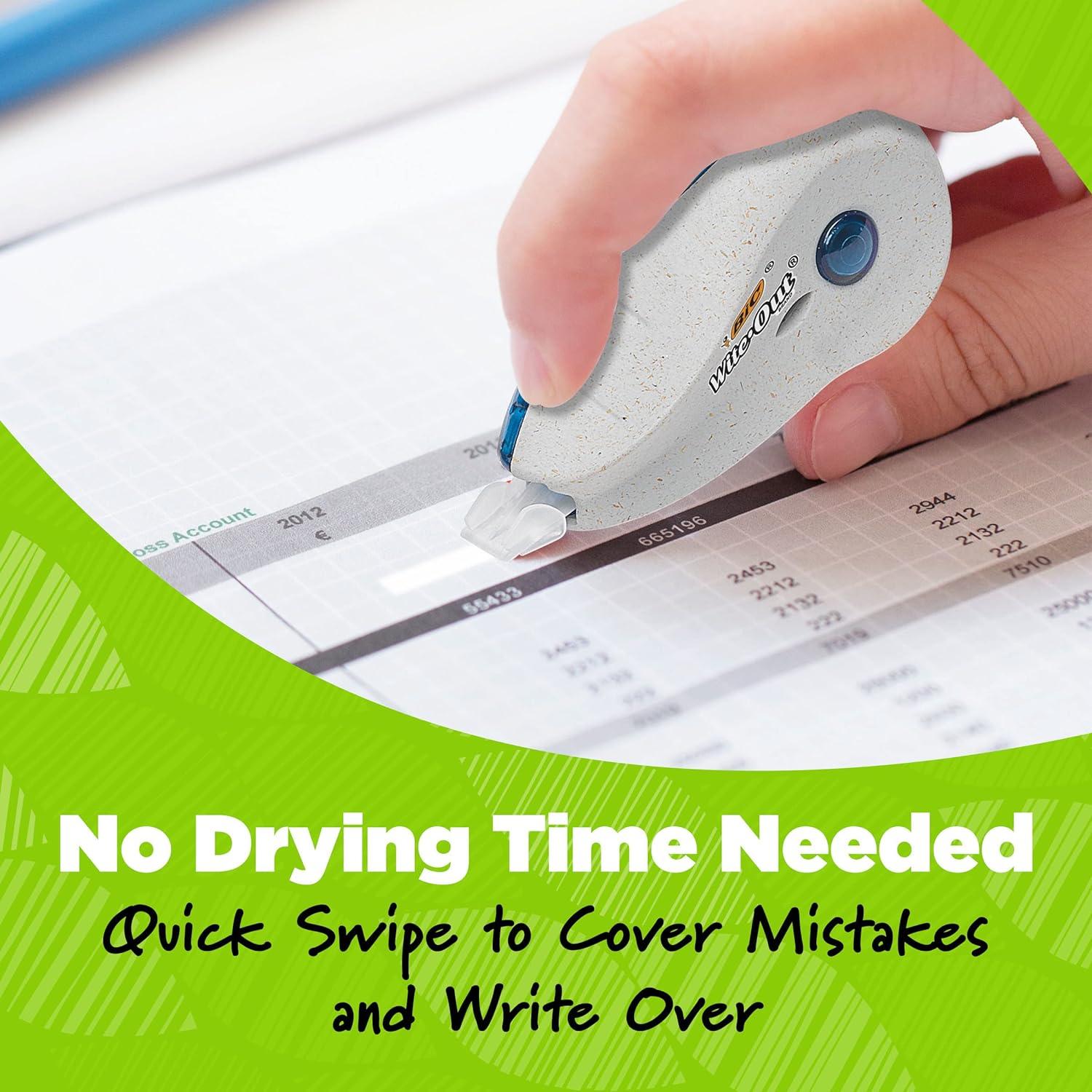 شريط تصحيح العلامة التجارية BIC Ecolutions Wite-Out، 19.8 قدم، عبوة مكونة من 10 قطع، شريط تصحيح مصنوع من 56% من البلاستيك المعاد تدويره باستثناء الشريط 