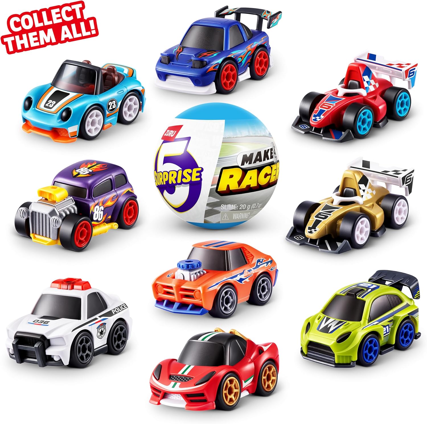 5 Surprise Make-A-Racer Race Car Vehicle Themed Novelty Unboxing Toy Collectible Mini's by ZURU
