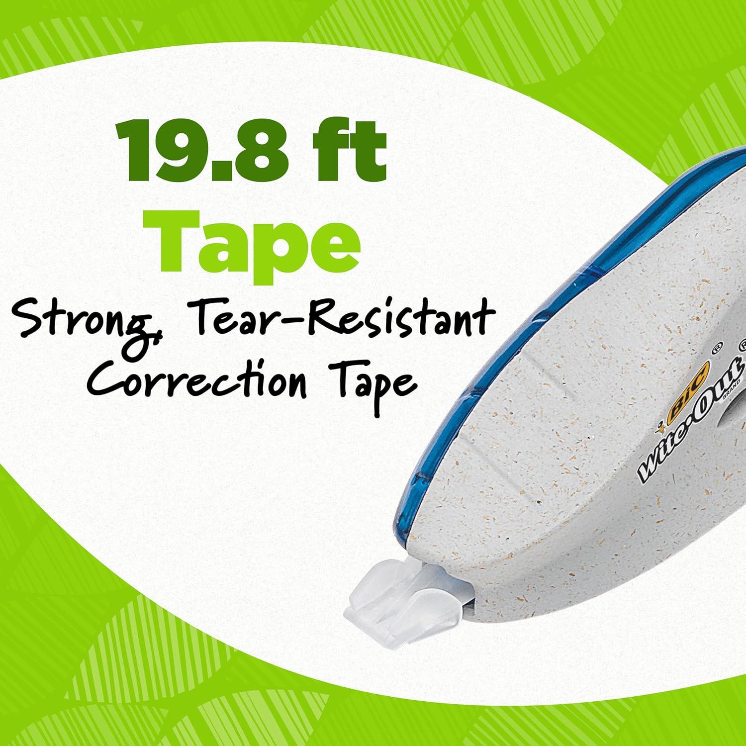 شريط تصحيح العلامة التجارية BIC Ecolutions Wite-Out، 19.8 قدم، عبوة مكونة من 10 قطع، شريط تصحيح مصنوع من 56% من البلاستيك المعاد تدويره باستثناء الشريط 