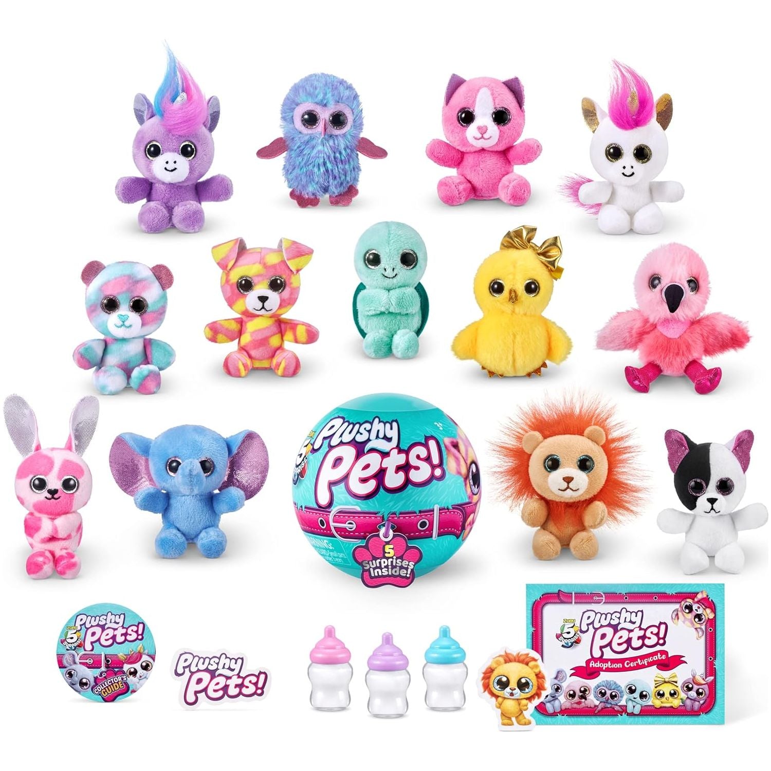 5 Surprise Plushy Pets Series 1 by ZURU Cute Stuffed Animal Miniature Toys, Mystery Collectible Plushies