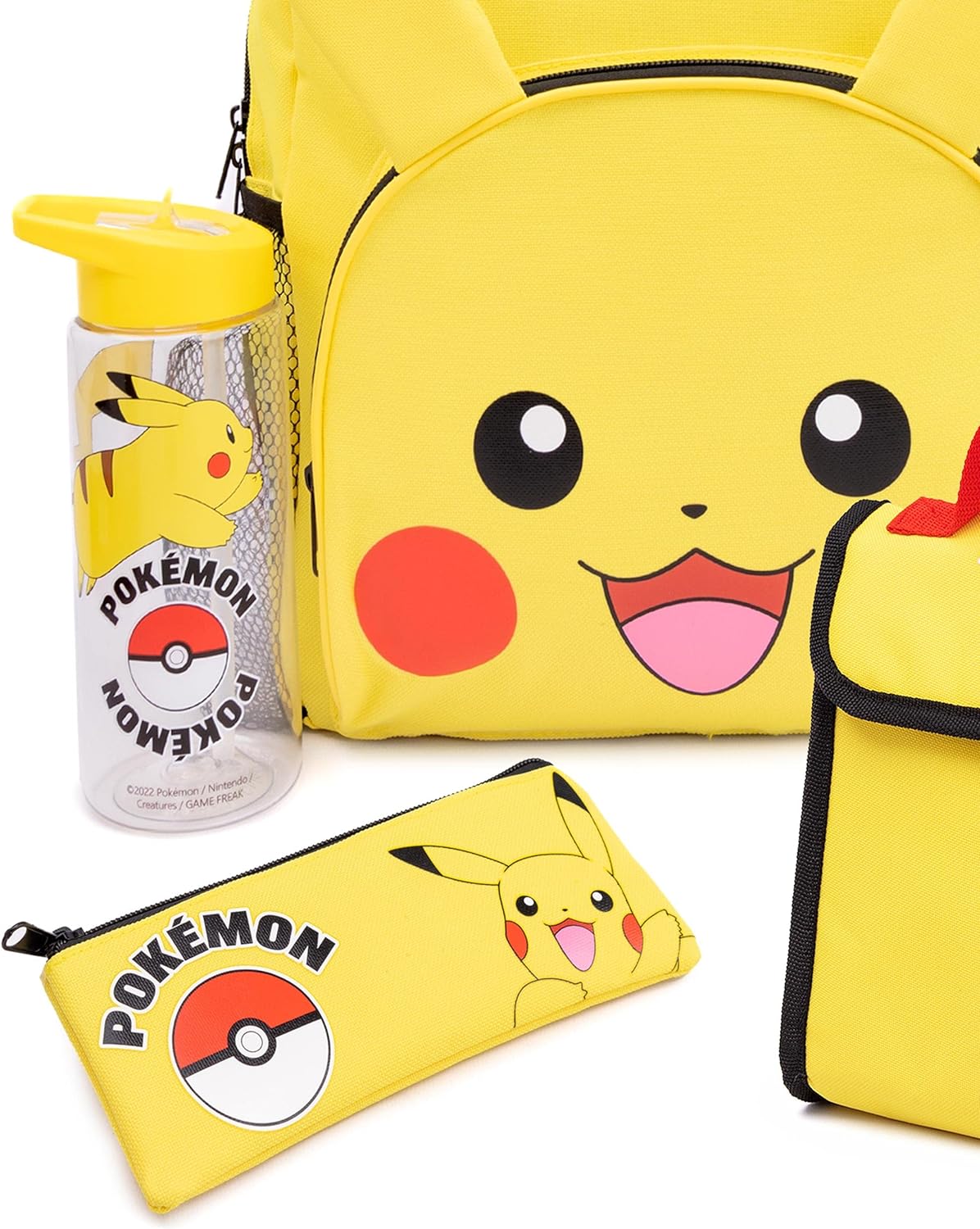 Pokemon Pikachu Backpack Set 4 Piece Lunch Box Water Bottle Pencil Case Set Yellow