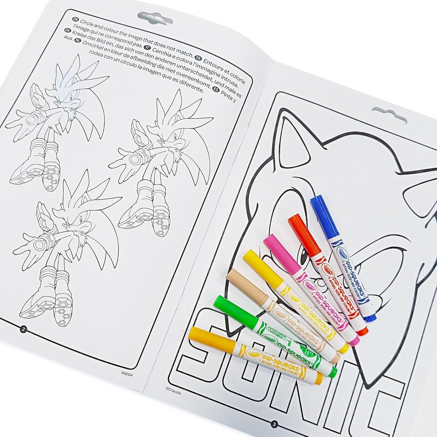 Crayola Sonic Activity & Coloring Album, 32 Colouring Pages and 7 Mini Washable Felt Tip Pens