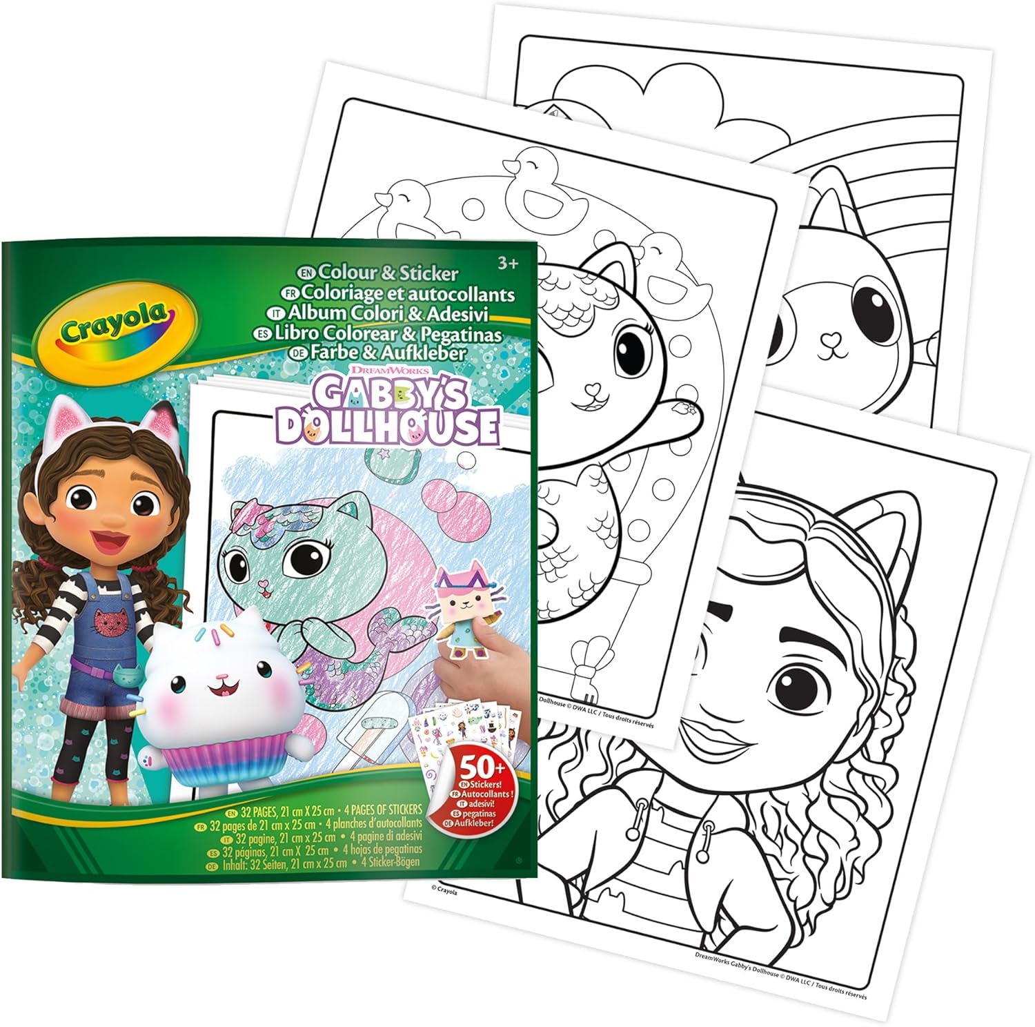 Crayola Colouring Album with Sticker Gabby's Dollhouse, 32 Colouring Pages and 4 Sheets of Stickers