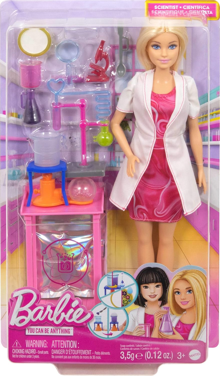 Barbie Scientist Doll and Accessories with Blonde Fashion Doll, Lab Table, Microscope, & Color-Change Beaker & Petri Dish Accessories