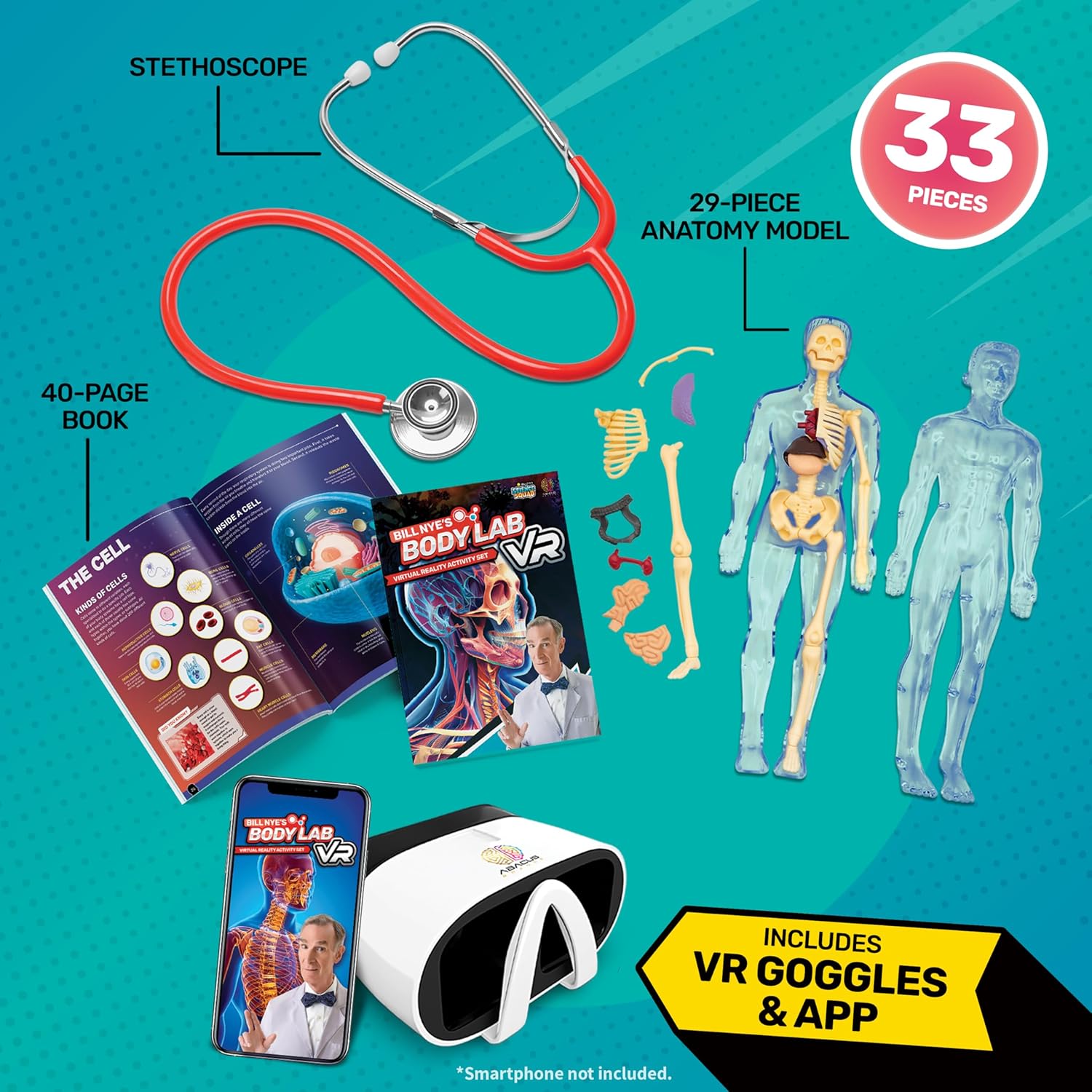 Abacus Brands Bill Nye's Science Squad: Body Lab VR - Virtual Reality Kids Science Kit, Book and Interactive Learning Activity Set - for Ages 8 and Up