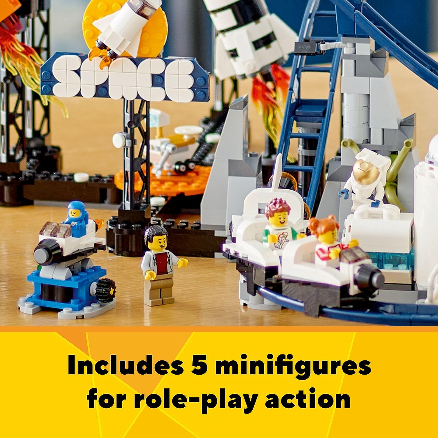 LEGO Creator Space Roller Coaster 31142 3 in 1 Building Toy Set Featuring a Roller Coaster, Drop Tower, Carousel and 5 Minifigures, Rebuildable Amusement Park