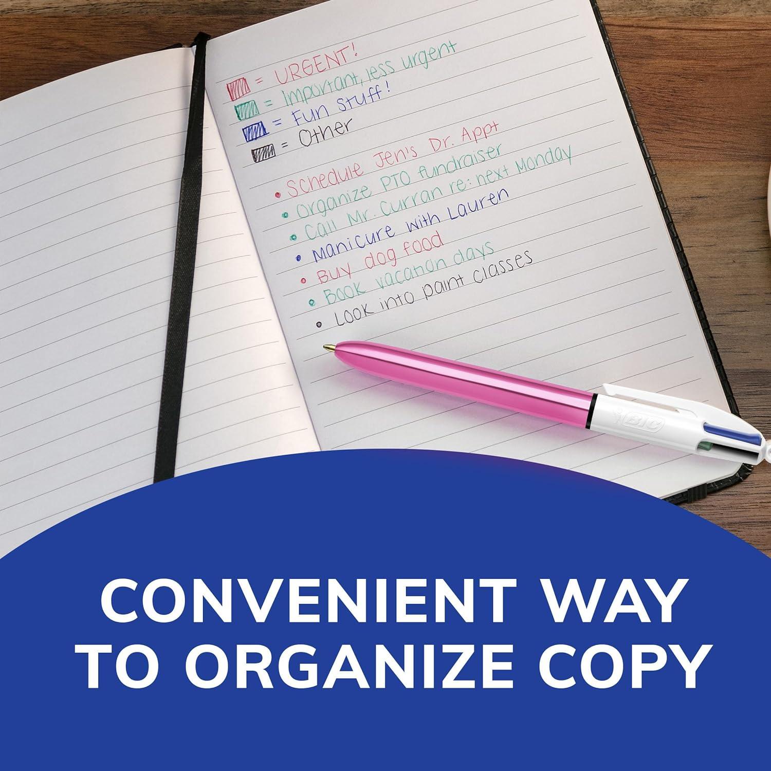 أقلام حبر قابلة للسحب ذات 4 ألوان لامعة من بيك، نقطة متوسطة (1.0 مم)، عبوة مكونة من 12 قطعة