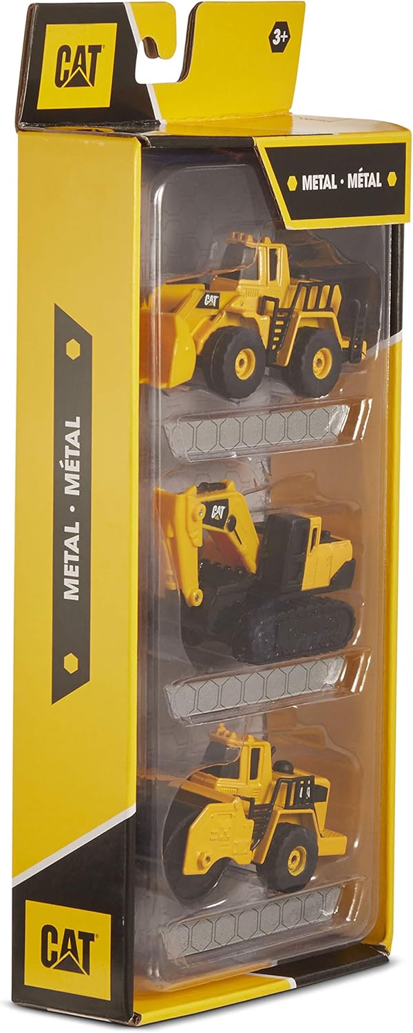 CAT Construction Toys Construction Die Cast Metal 3 Pack Vehicles - Steam Roller/Excavator/Wheel Loader for Ages 3+