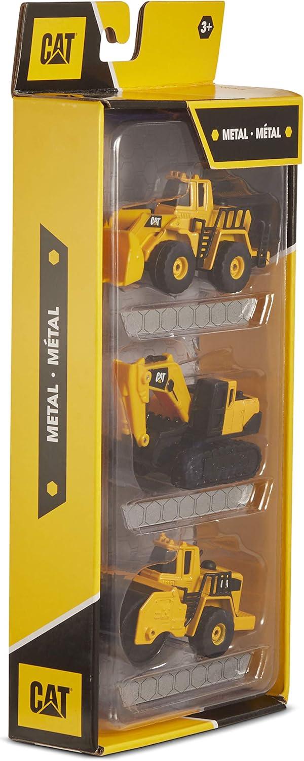 CAT Construction Toys Construction Die Cast Metal 3 Pack Vehicles - Steam Roller/Excavator/Wheel Loader for Ages 3+