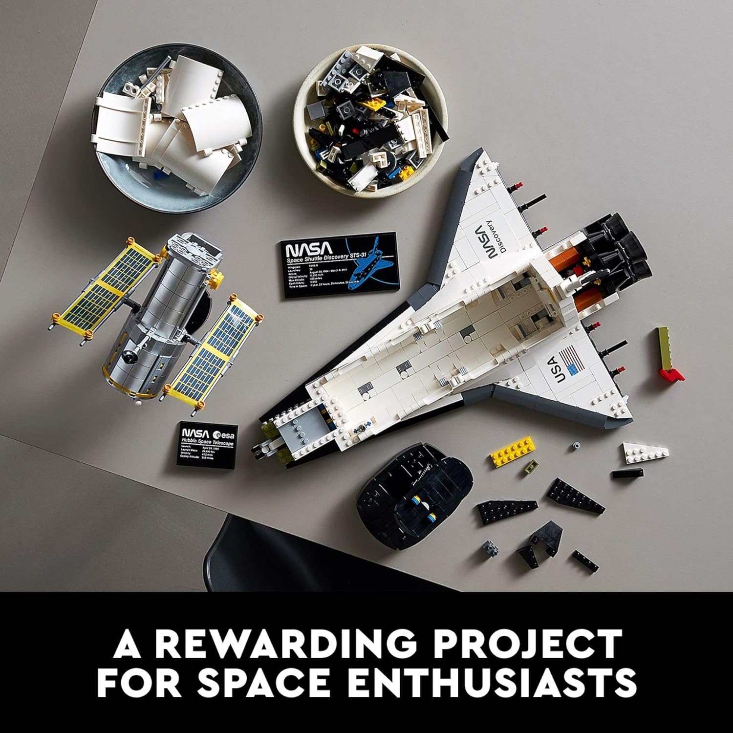 LEGO Icons NASA Space Shuttle Discovery 10283 Model Building Set - Spaceship Collection with Hubble Telescope, Detailed Display for Home or Office Decor