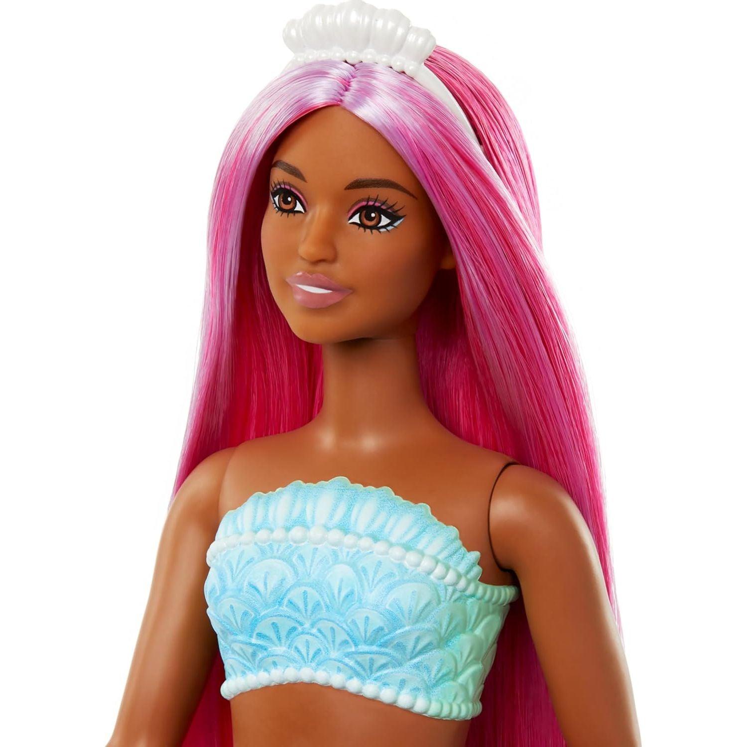 Barbie Mermaid Doll with Magenta Fantasy Hair & Headband Accessory, Curvy Body Type with Shell-Inspired Bodice & Tropical Red Tail